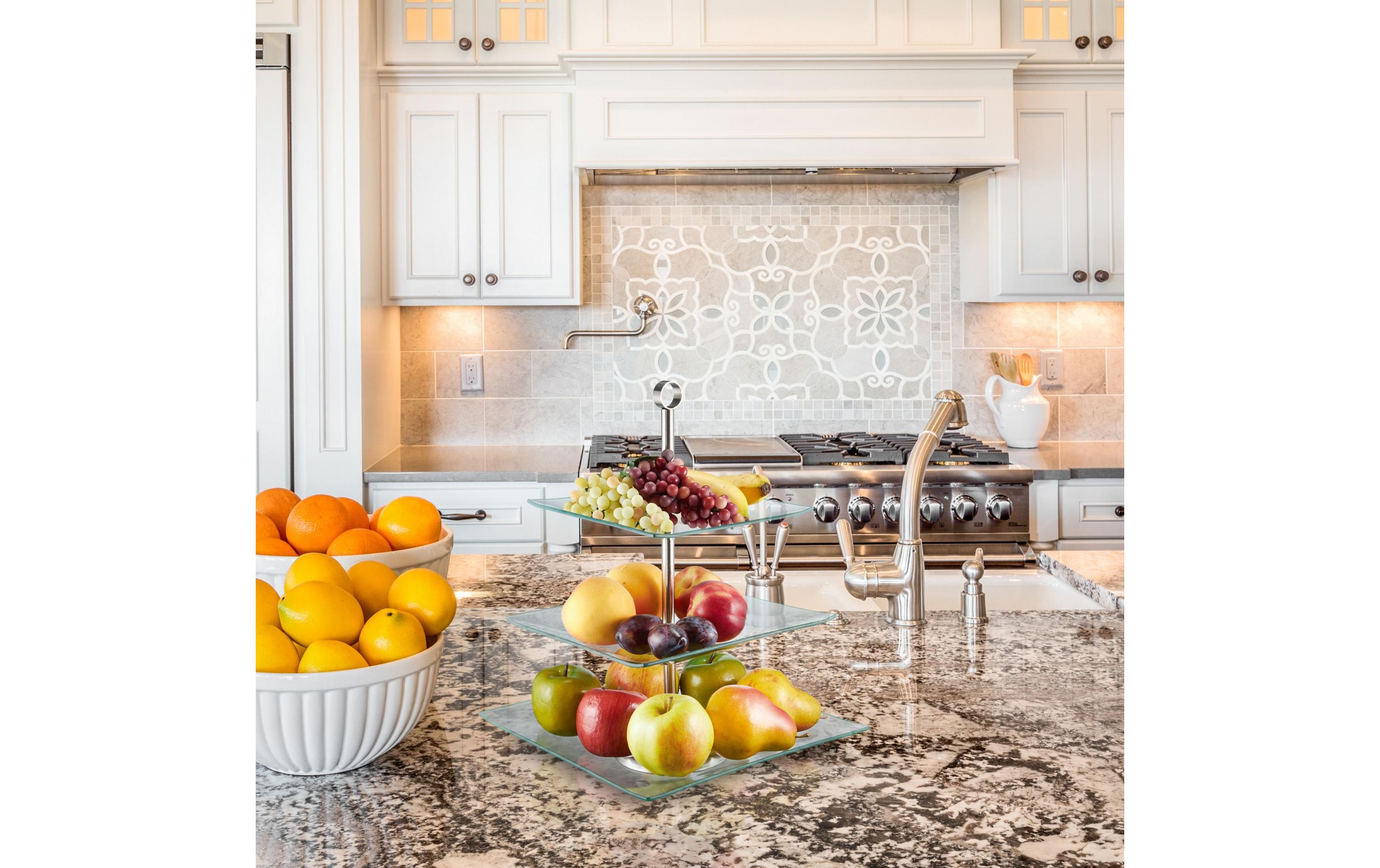 relaxdays Etagere eckig, 3-stufig, Silber/Transparent