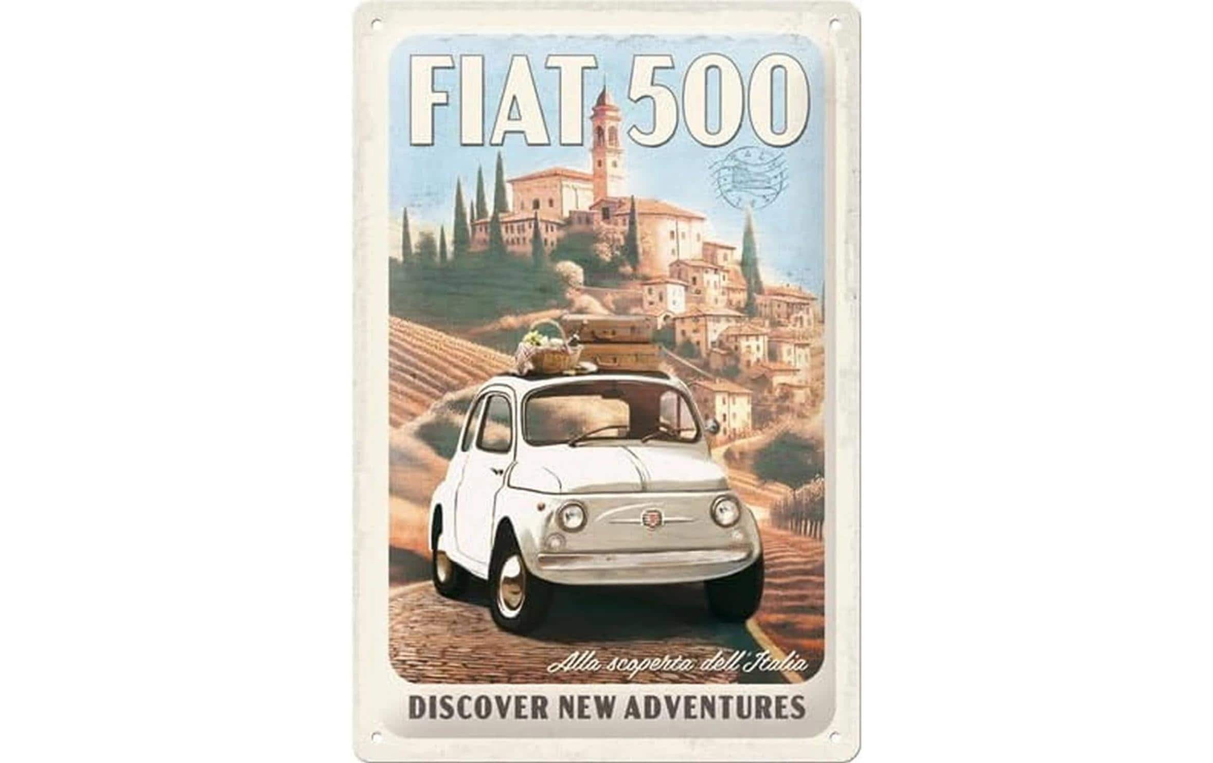 Nostalgic Art Schild Fiat 500 New Adventures Mehrfarbig