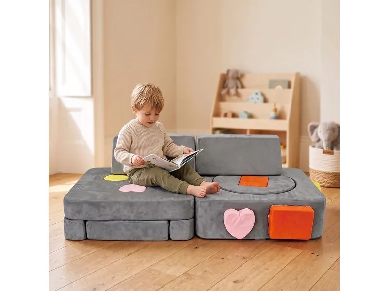 relaxdays Kindersessel Kinder Spielsofa Modular Grau, Orange, Blau