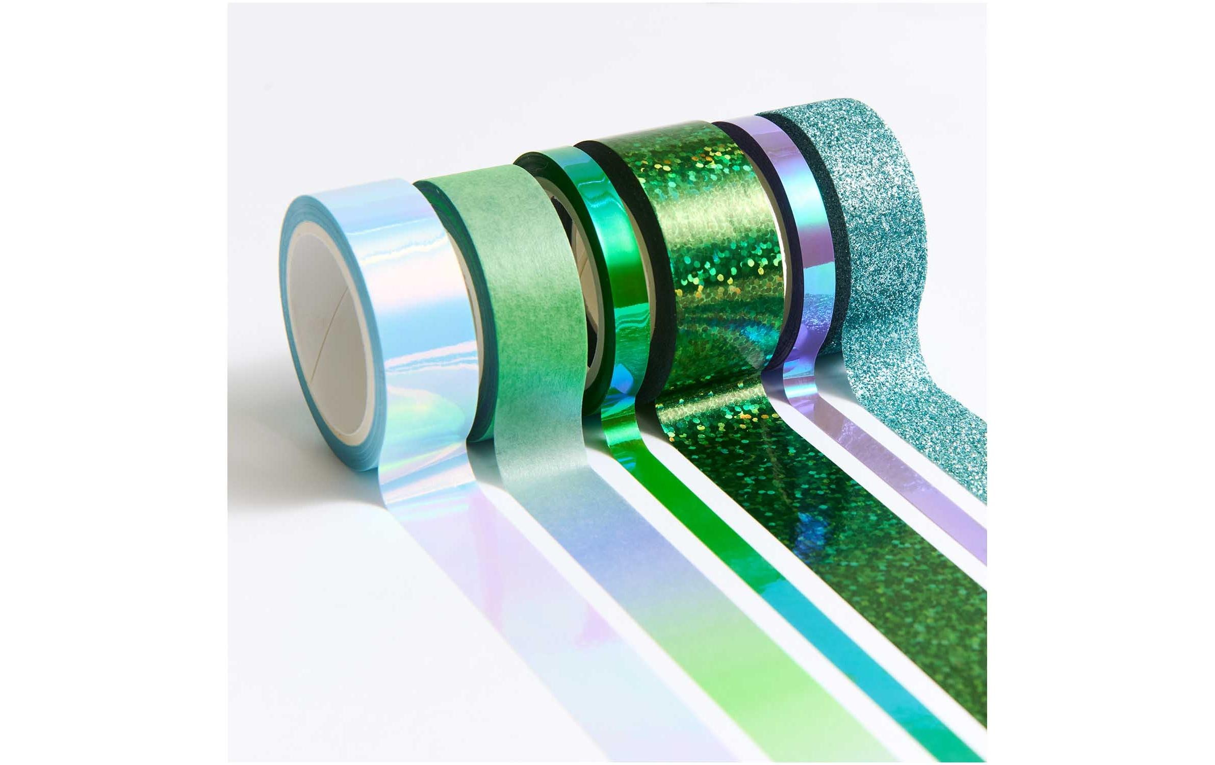 Rico Design Washi Tape Mirror 6 Stück, Blau/Grün, 3/8/10 m