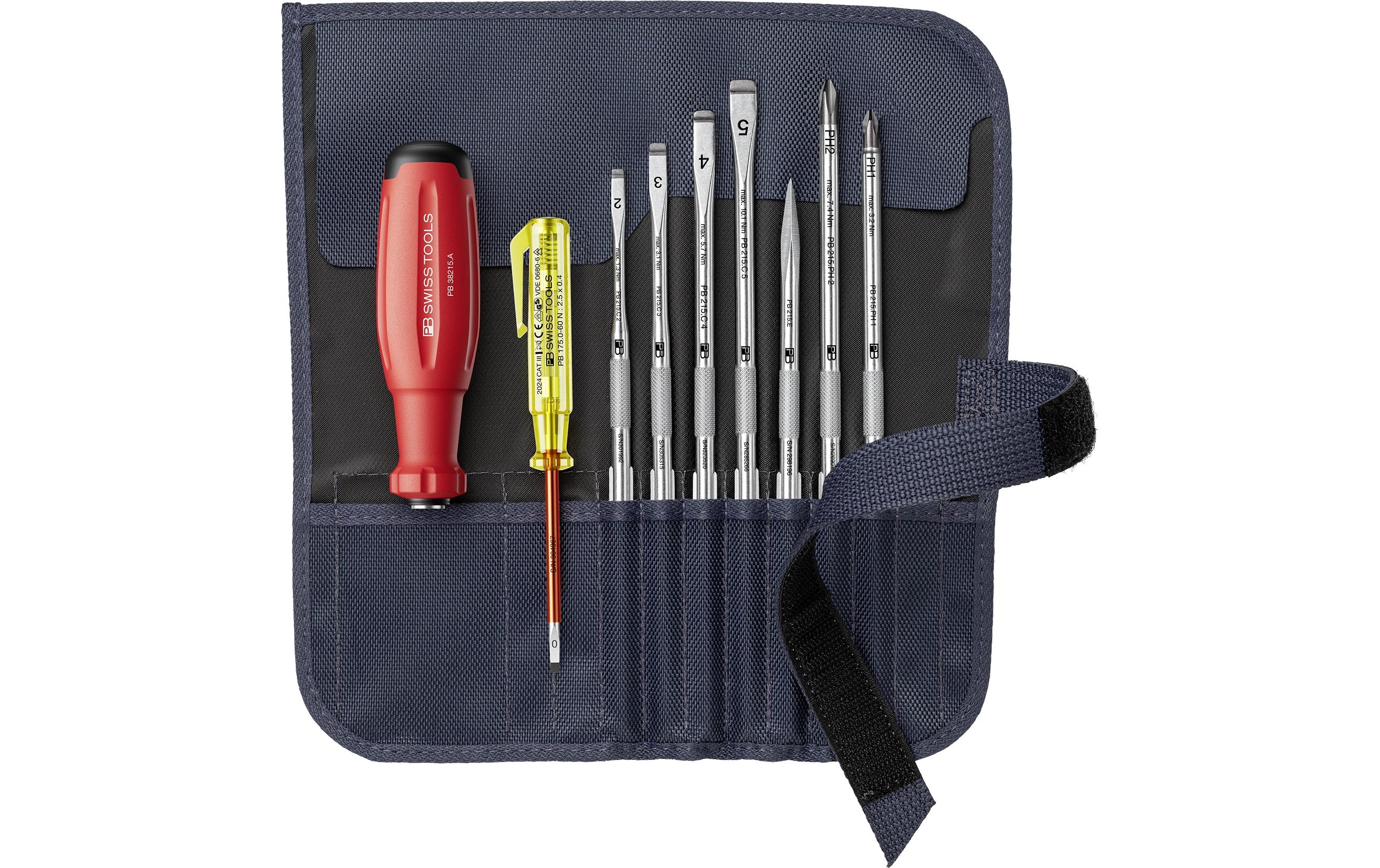 PB Swiss Tools Wechselklingen-Set PB 38223.GY 8-teilig in Stoff-Rolltasche