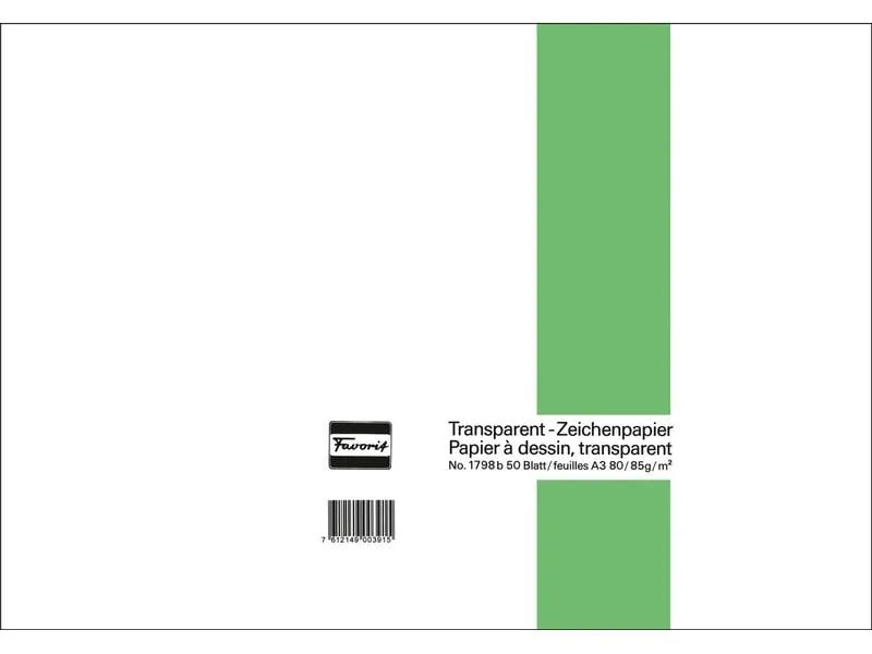 Favorit Zeichenpapier 80/85 g, 42 x 29.7 cm, 50 Blatt, Transparent Favorit Zeichenpapier 80/85 g, 42 x 29.7 cm, 50 Blatt, Transparent