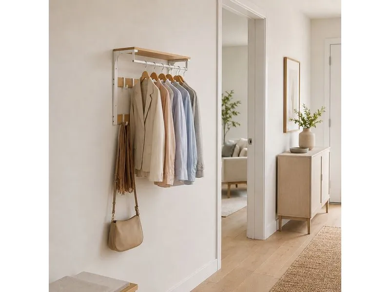 relaxdays Wandgarderobe 80 cm x 42 cm, Weiss/Braun
