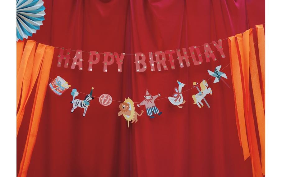 Partydeco Girlande Happy Birthday Zirkus, farbig, 275 cm