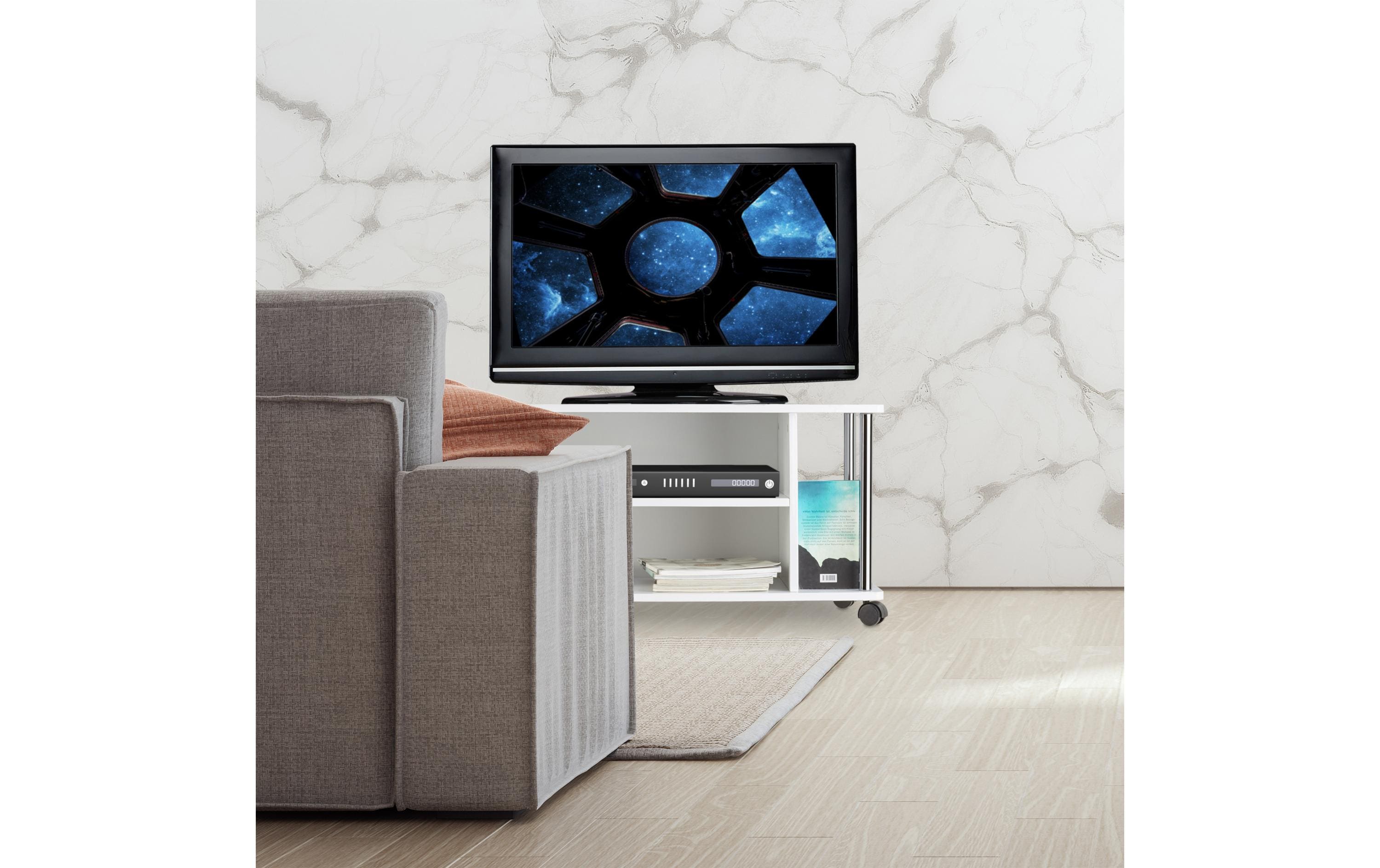 relaxdays TV-Möbel mit Rollen, 80 x 40 cm, Weiss