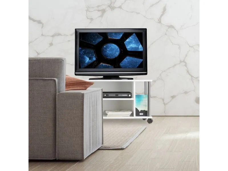 relaxdays TV-Möbel mit Rollen, 80 x 40 cm, Weiss