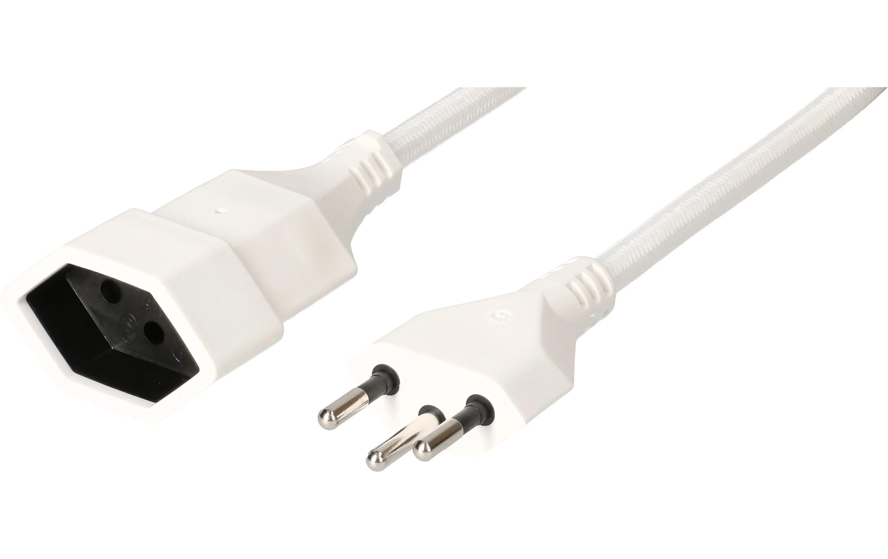 maxTex Textil-Verlängerung H05VV-F3G1.0, 3 m Typ 12/Typ 13, Weiss