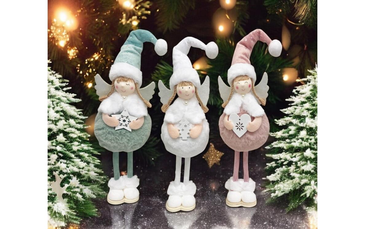 Dameco Weihnachtsfigur Engel stehend 3-er Set, Grün/Rosa/Weiss