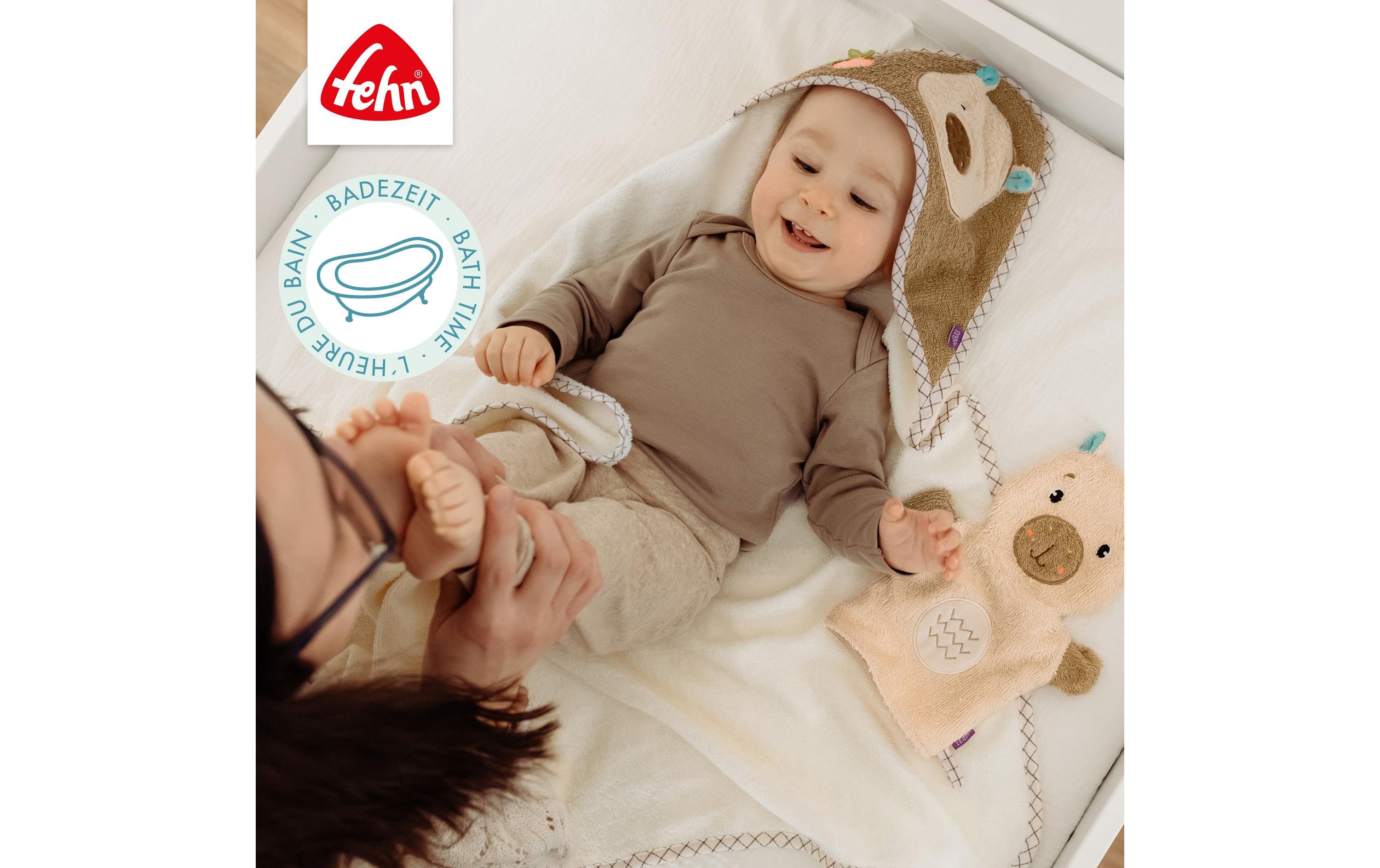 fehn Baby-Kapuzentuch Capybara, Beige / Braun, 80 x 80 cm