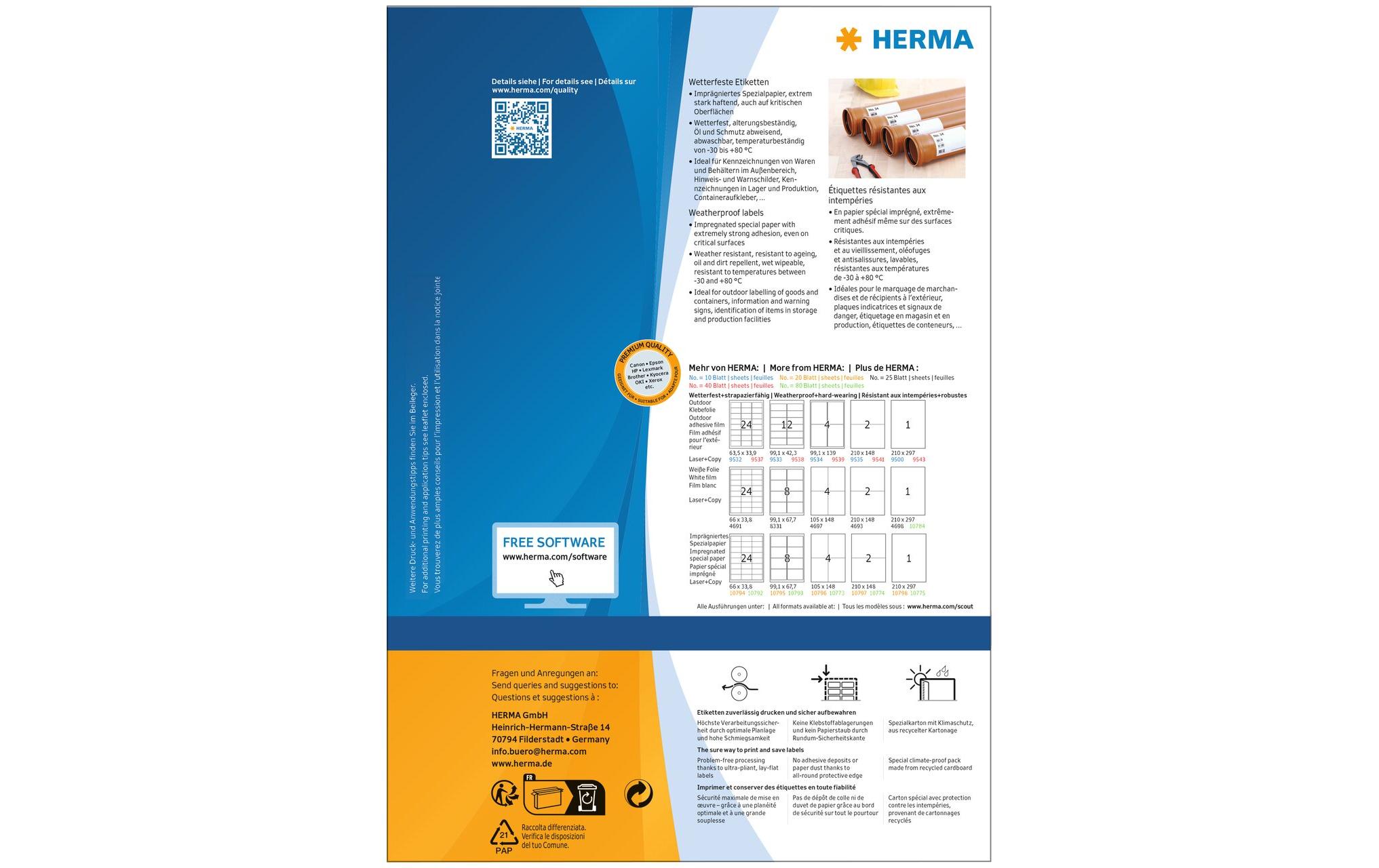 HERMA Outdoor-Etiketten 66 x 33.8 mm, 80 Blatt