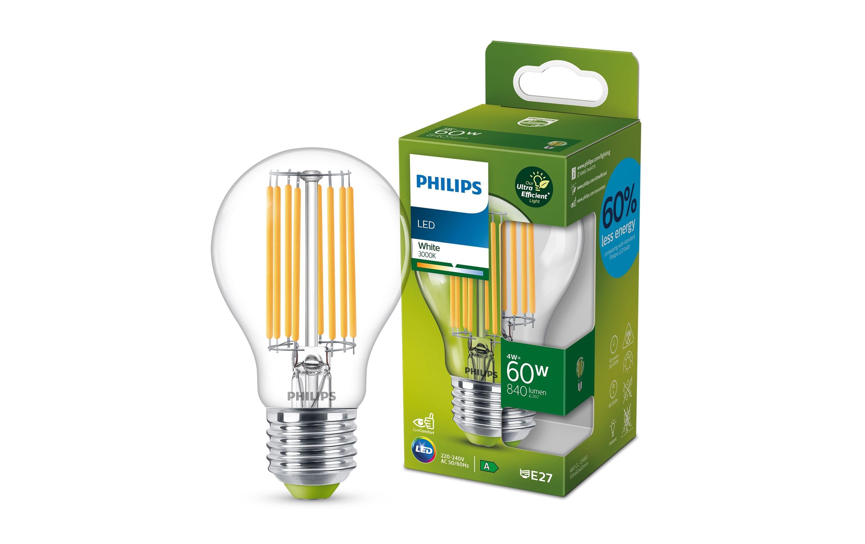 Philips Lampe E27 LED, Ultra-Effizient, Warmweiss, 60W Ersatz