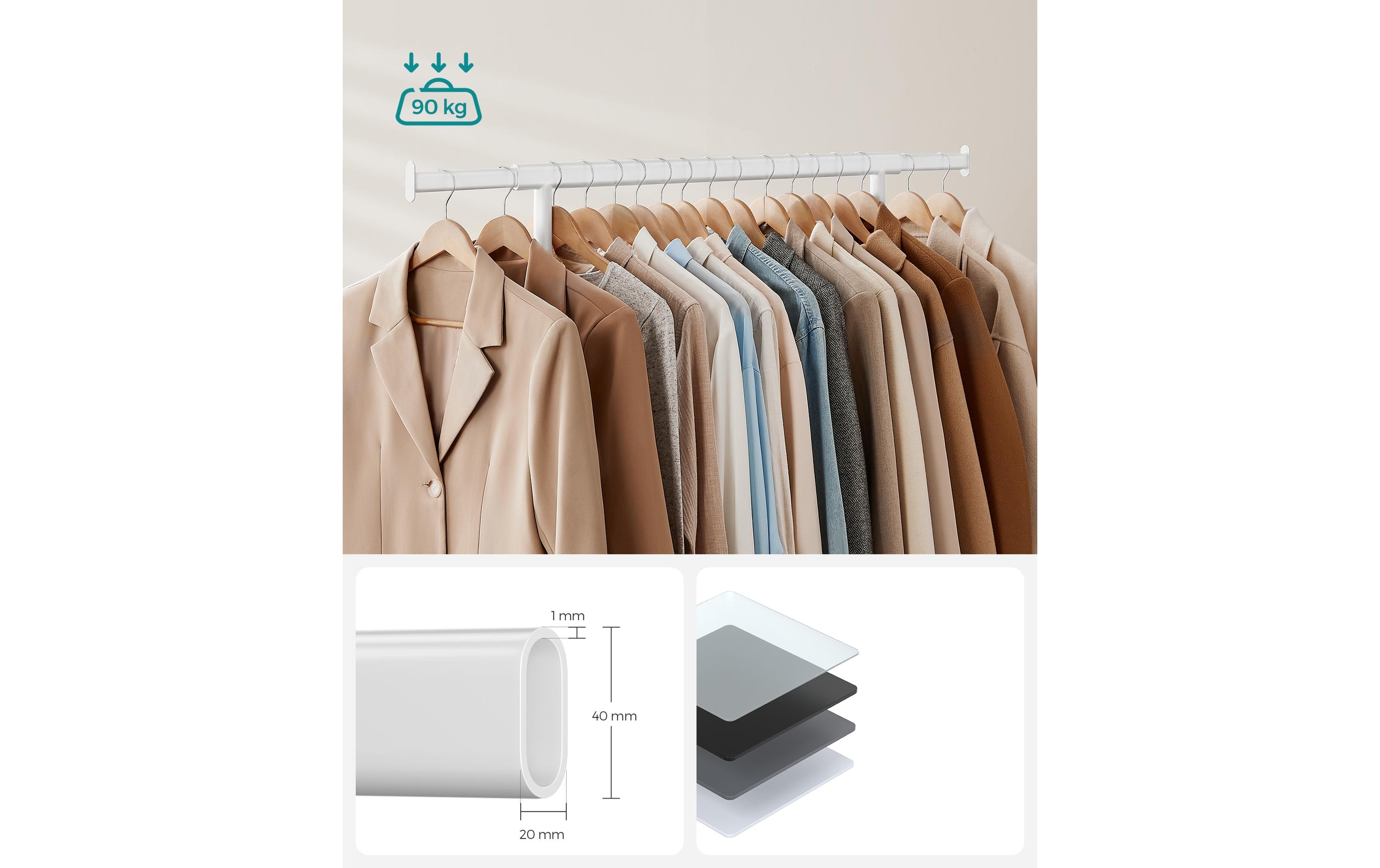 Songmics Garderobenständer ausziehbare Stange Weiss