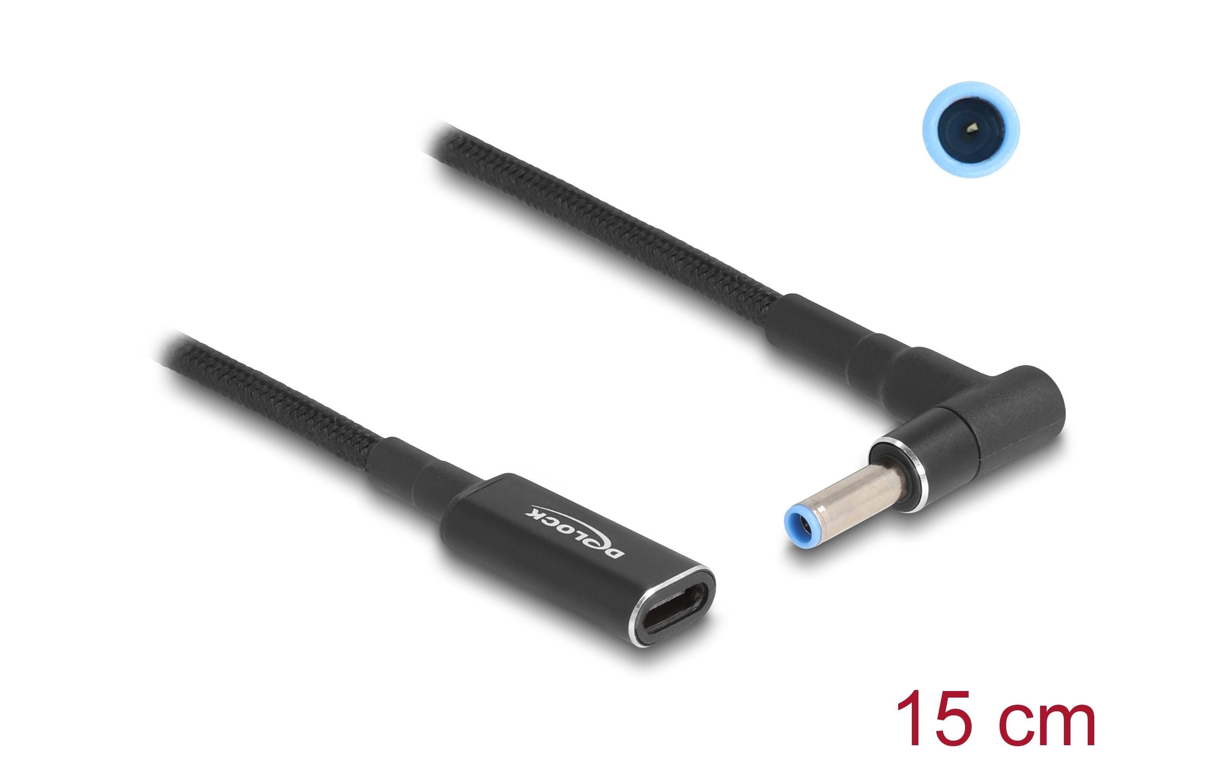 Delock Ladekabel USB-C zu HP 4.5 x 3 mm 90° gewinkelt, 15 cm Delock Ladekabel USB-C zu HP 4.5 x 3 mm 90° gewinkelt, 15 cm
