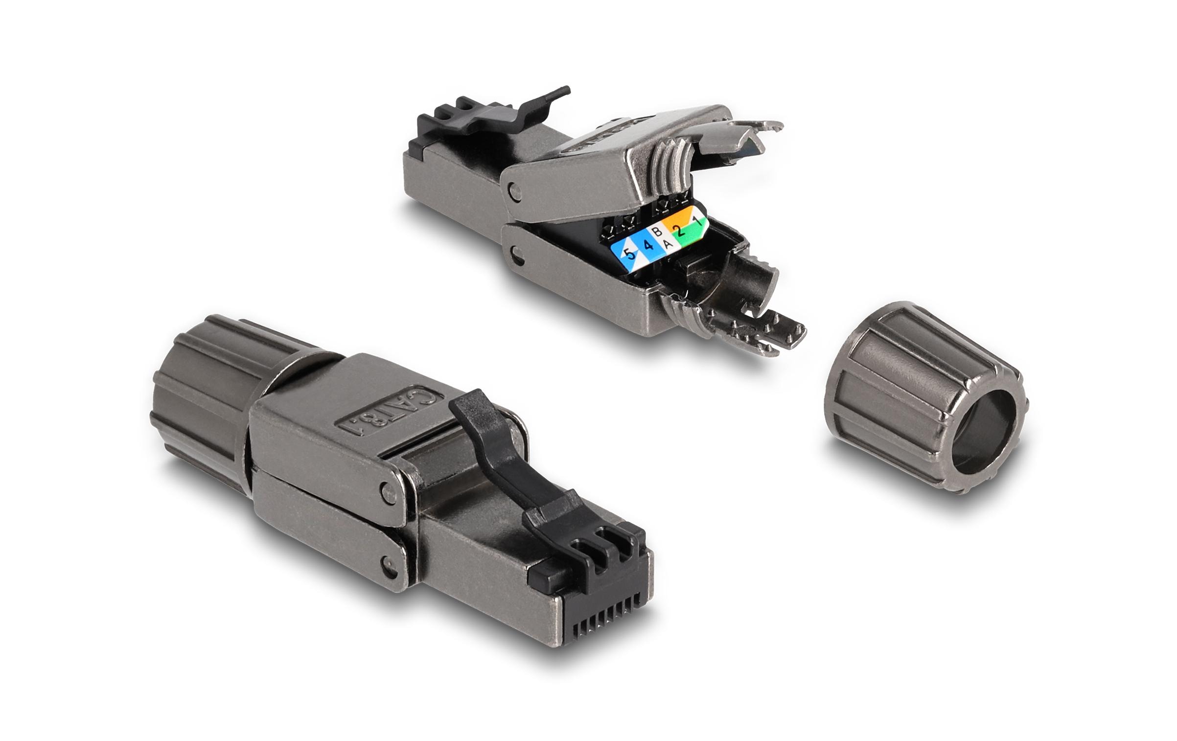 Delock Stecker RJ45 Cat.8.1 STP, werkzeugfrei 1 Stück, Grau Delock Stecker RJ45 Cat.8.1 STP, werkzeugfrei 1 Stück, Grau