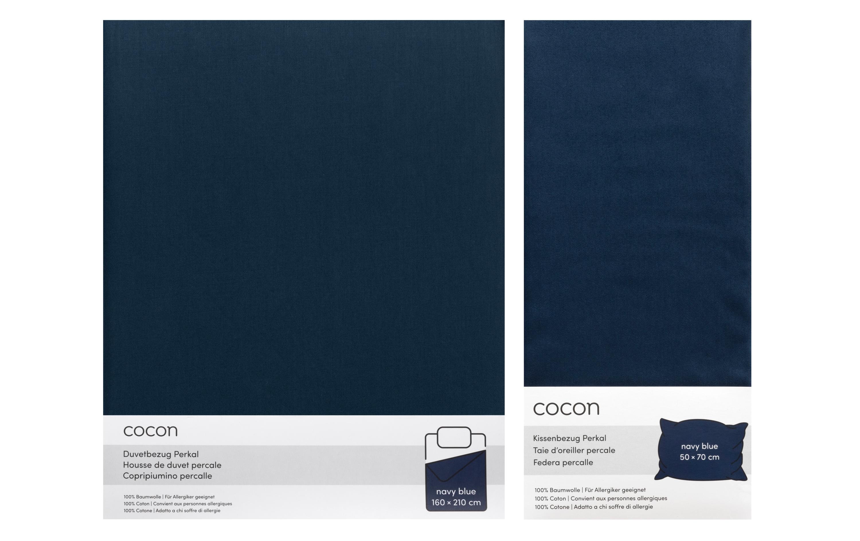 COCON Bettwäsche Perkal 160 x 210 / 50 x 70, Marineblau