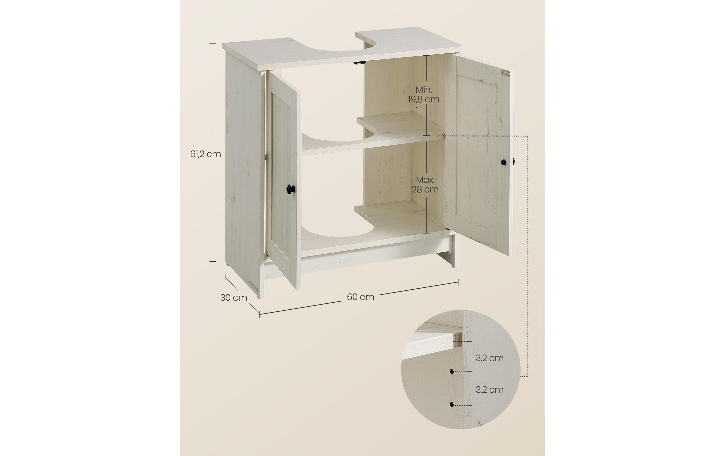 VASAGLE Waschbeckenschrank 60 x 61.2 cm, Weiss