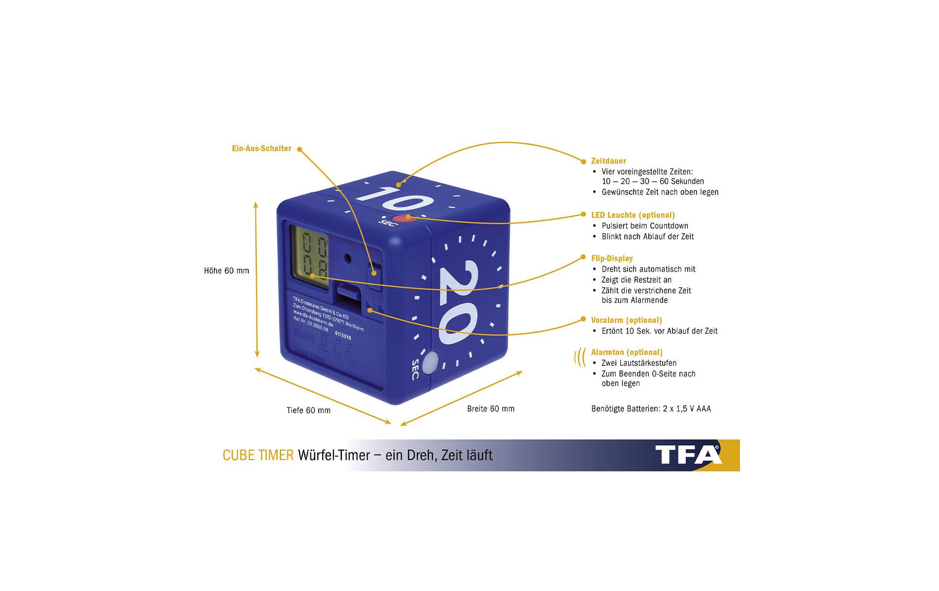 TFA Dostmann Küchentimer Cube Blau