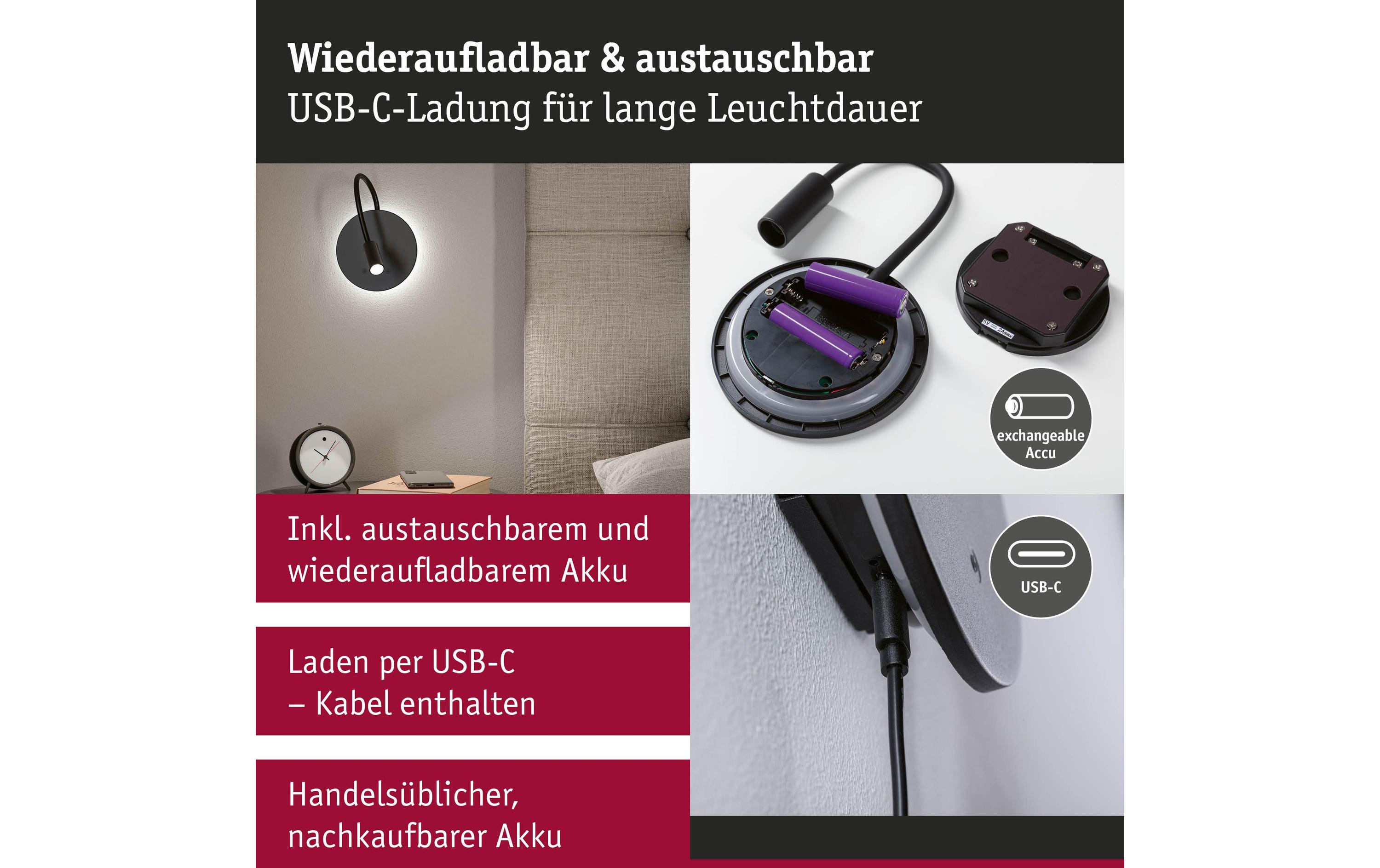 Paulmann LED Akkuwandleuchte Miora 2700K dimmbar Schwarz