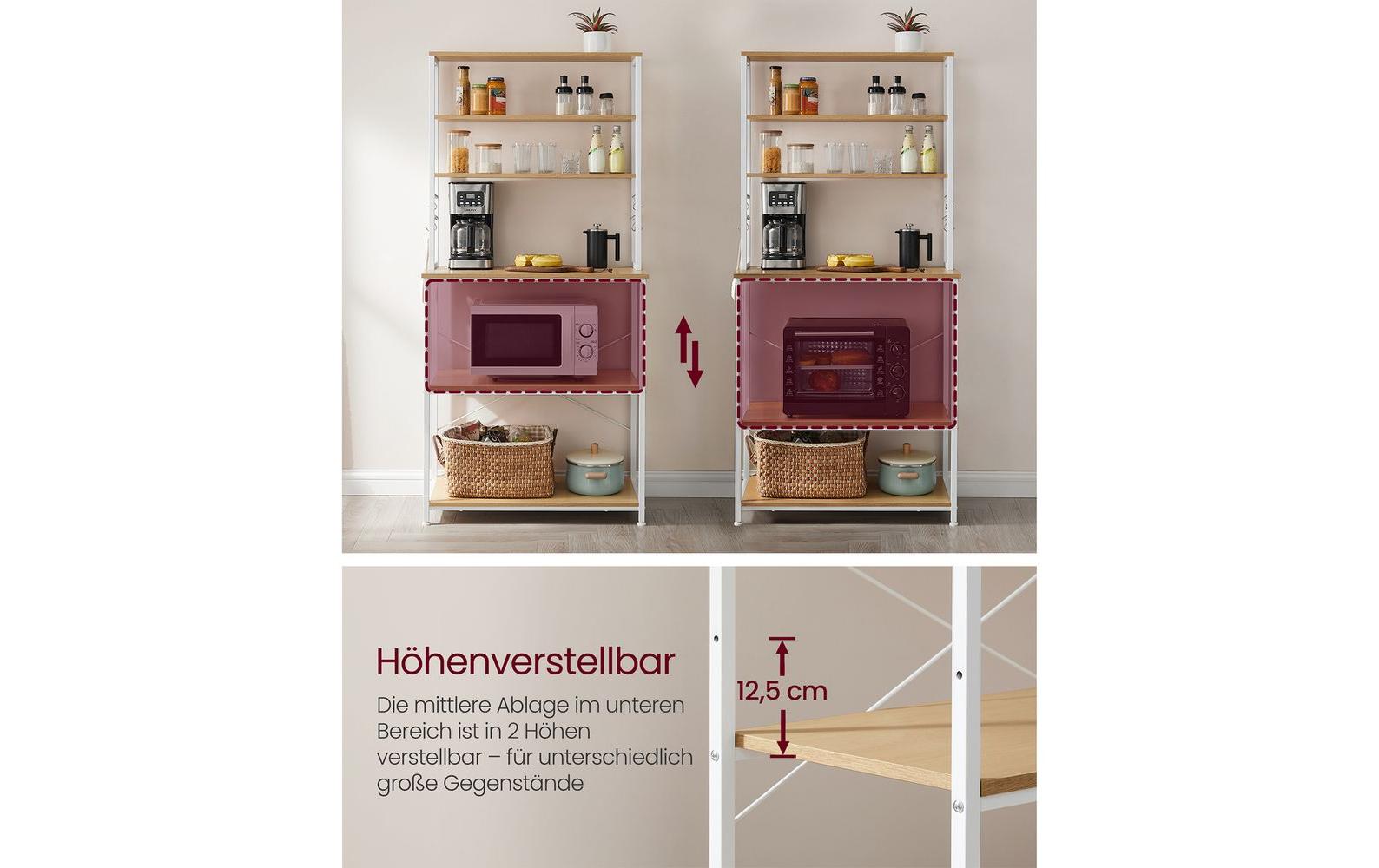 VASAGLE Küchenregal 6 Haken 80 cm x 167 cm, Braun/Weiss