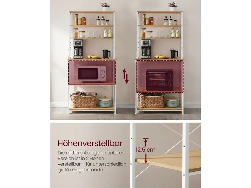 VASAGLE Küchenregal 6 Haken 80 cm x 167 cm, Braun/Weiss VASAGLE Küchenregal 6 Haken 80 cm x 167 cm, Braun/Weiss