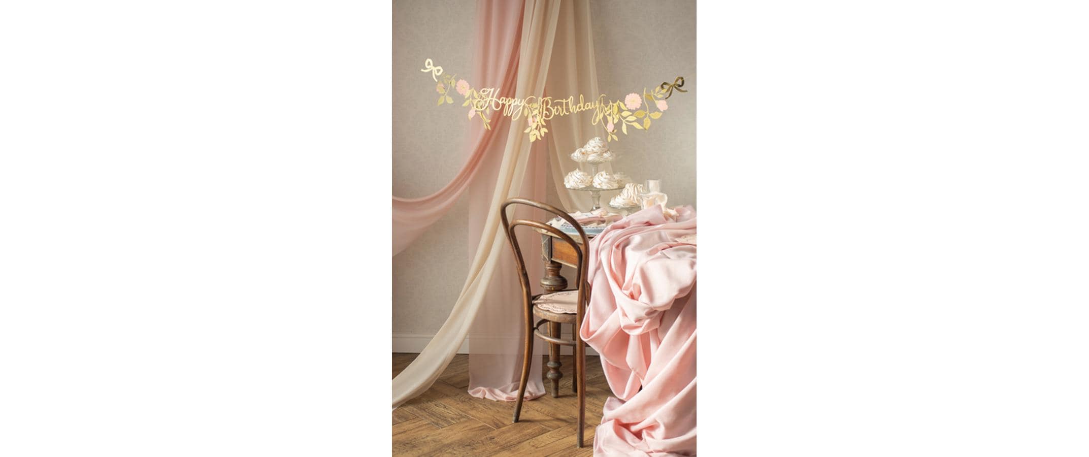 Partydeco Girlande Happy Birthday Blumen, Rosa/Gold, 1.3 m