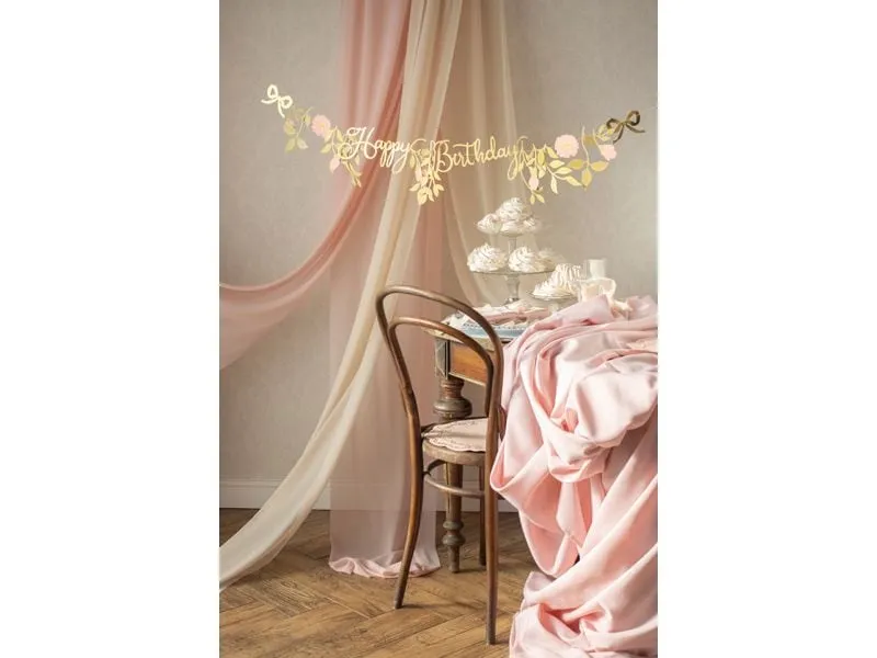 Partydeco Girlande Happy Birthday Blumen, Rosa/Gold, 1.3 m