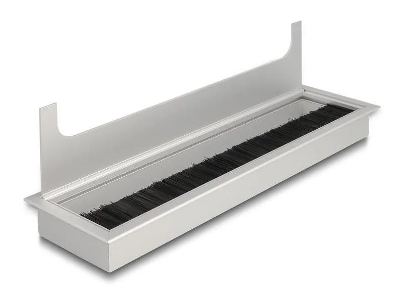 Delock Einbaurahmen für Tisch mit Bürste 280x80x28mm, Silber Delock Einbaurahmen für Tisch mit Bürste 280x80x28mm, Silber