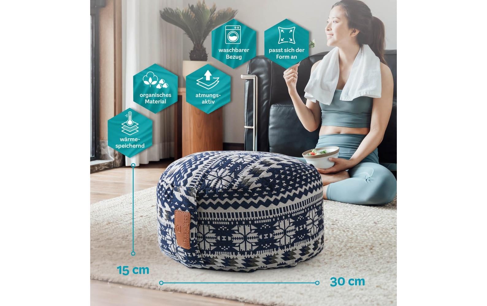 DoYourYoga Yoga-Kissen Vishnu Dinkelspelz, Blau/Weiss