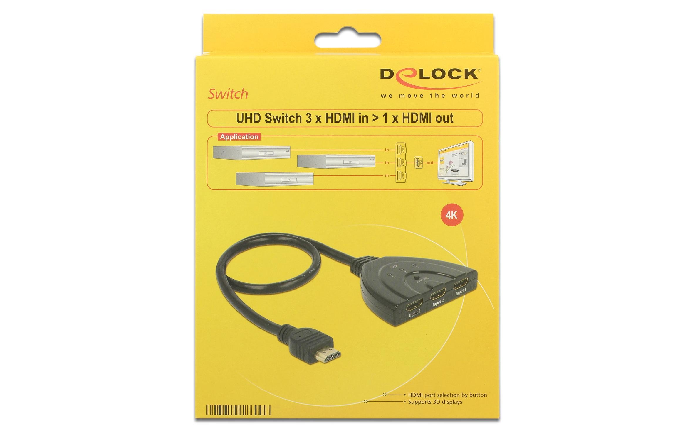 Delock Verteiler 3 Port HDMI Switch 4K/60Hz