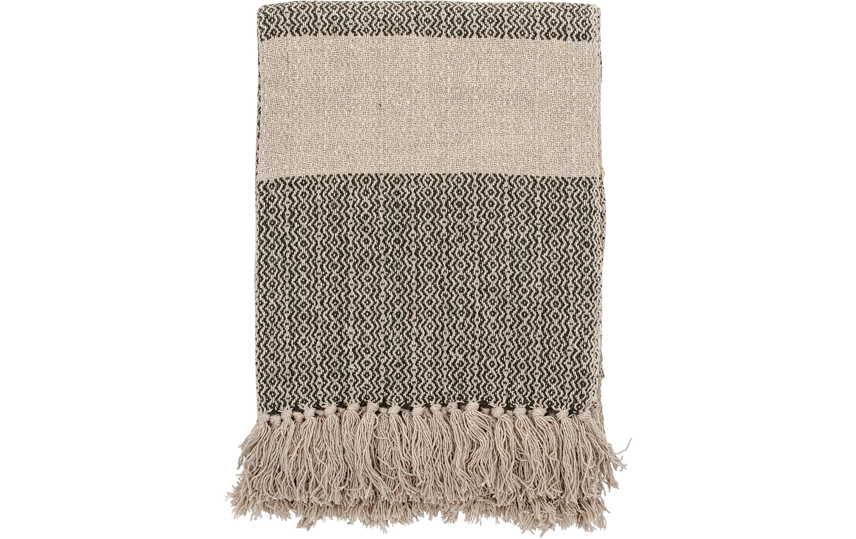 Bloomingville Decke Fidan 130 x 160 cm, Crème/Grün