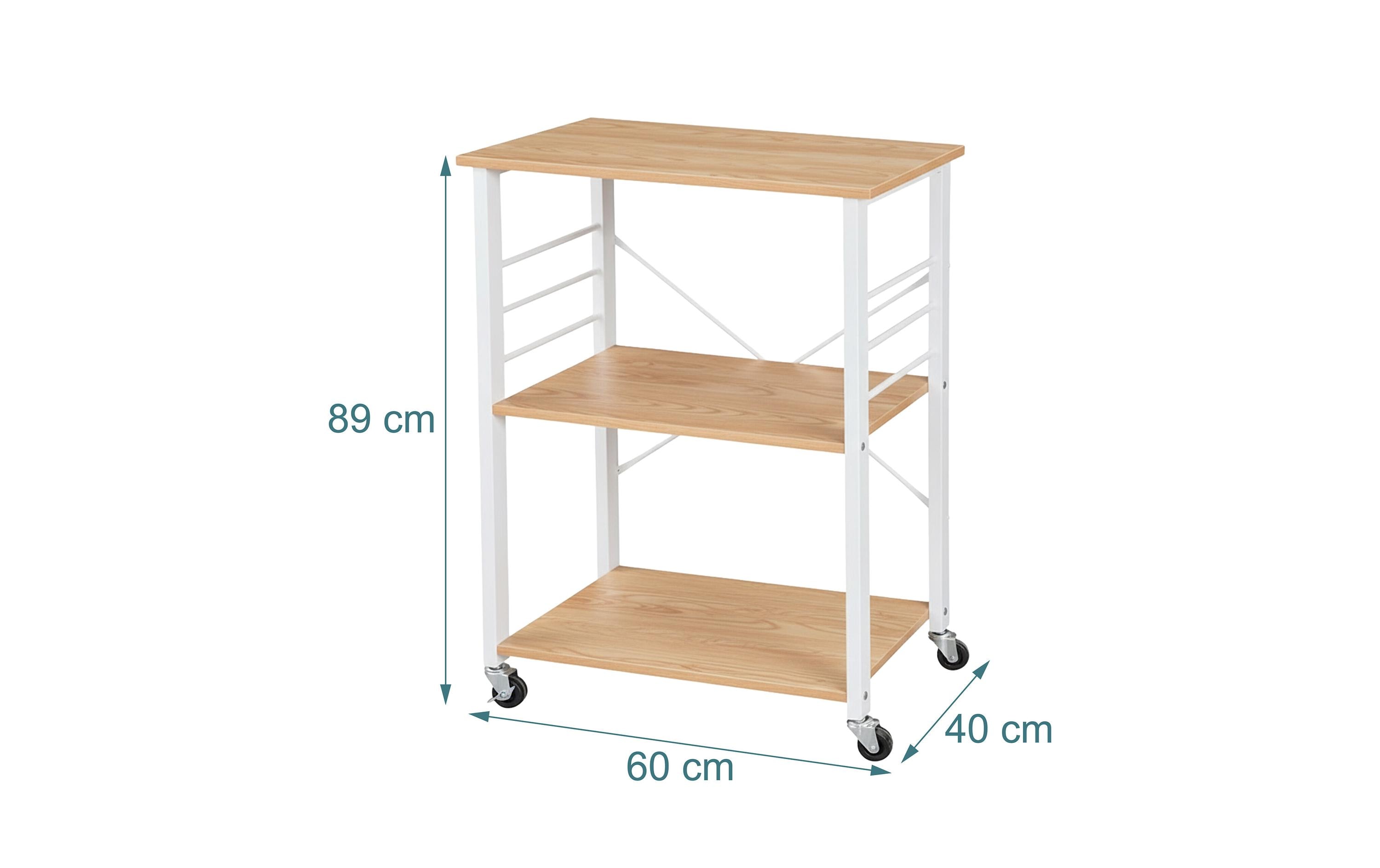 relaxdays Küchenwagen 89 x 60 x 40 cm Weiss/Hellbraun