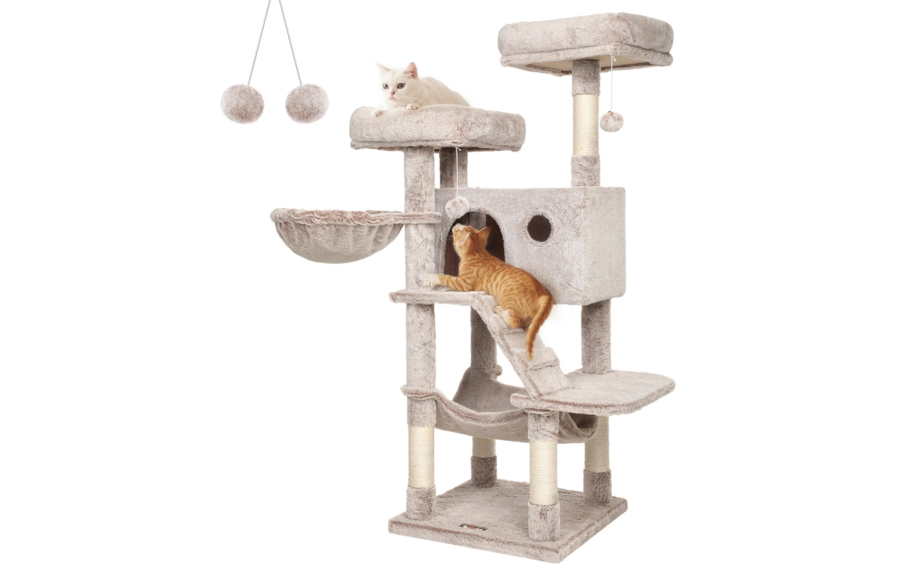 Feandrea Kratzbaum mit weichem Bezug 135 cm, Hellbraun