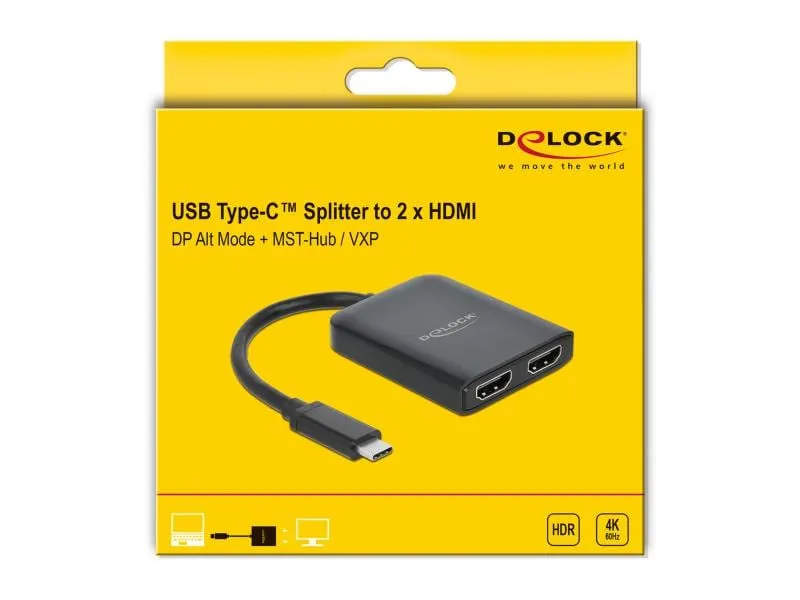Delock 2-Port Signalsplitter USB-C – HDMI, MST/VXP support Delock 2-Port Signalsplitter USB-C – HDMI, MST/VXP support