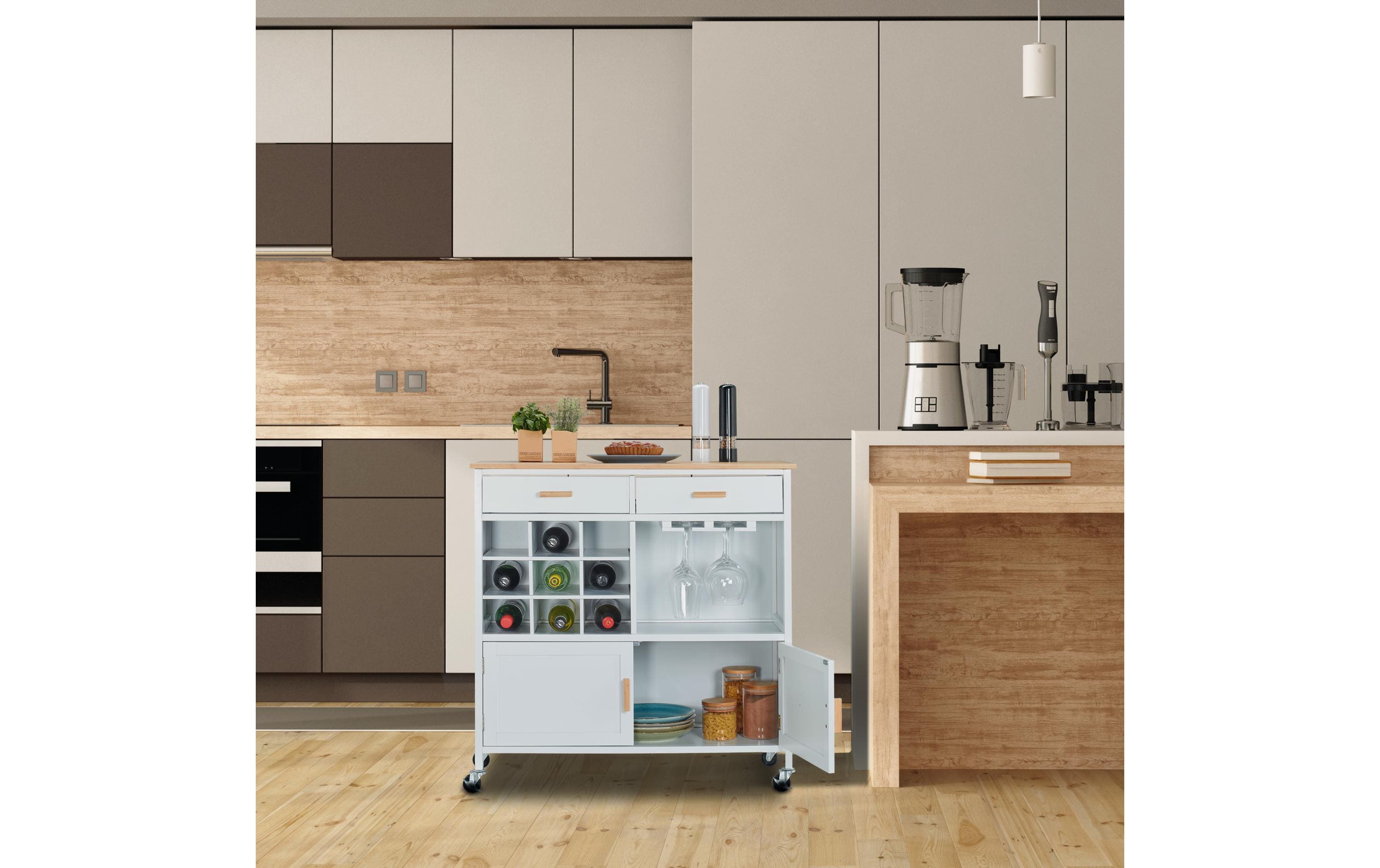 relaxdays Küchenwagen 86 x 88.5 x 41 cm, Braun / Weiss