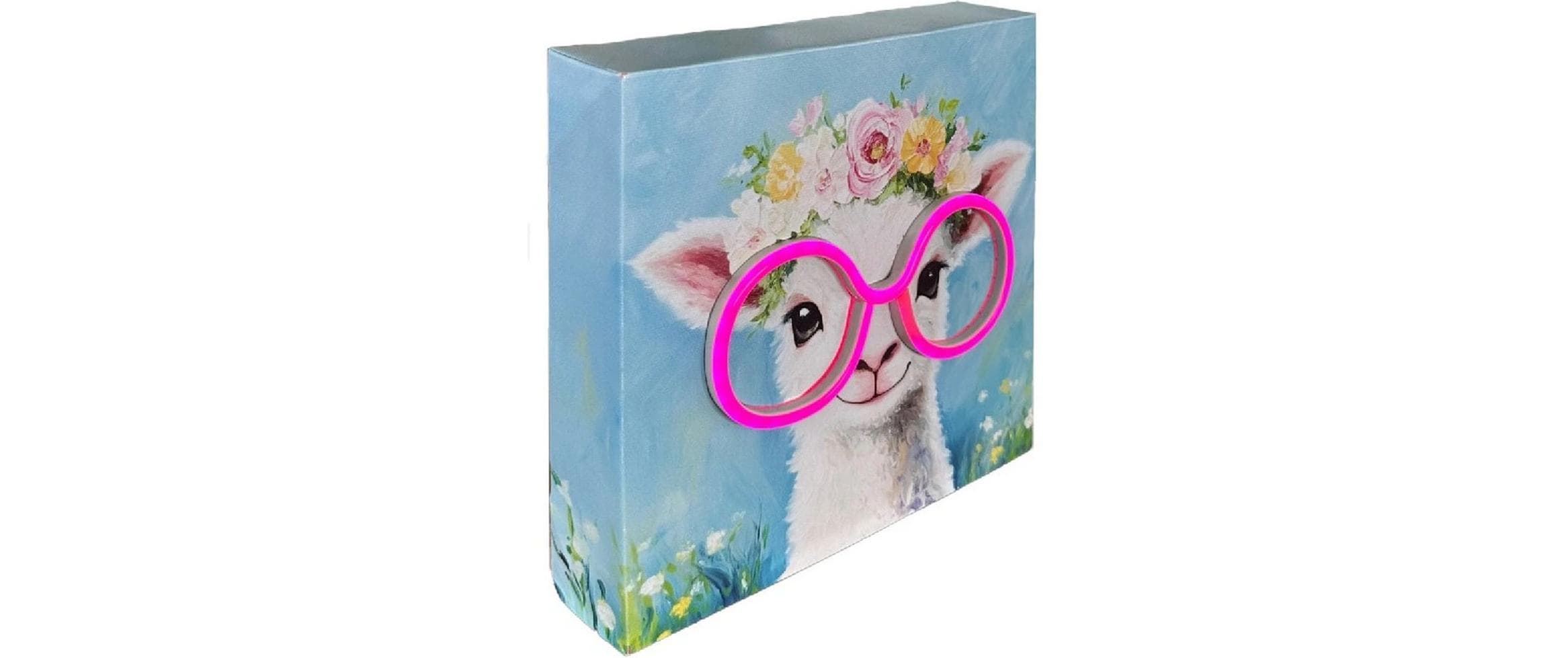 Dameco LED Bild Pop Art Lamm mit Neon Licht Brille 4 x 20 x 20 cm