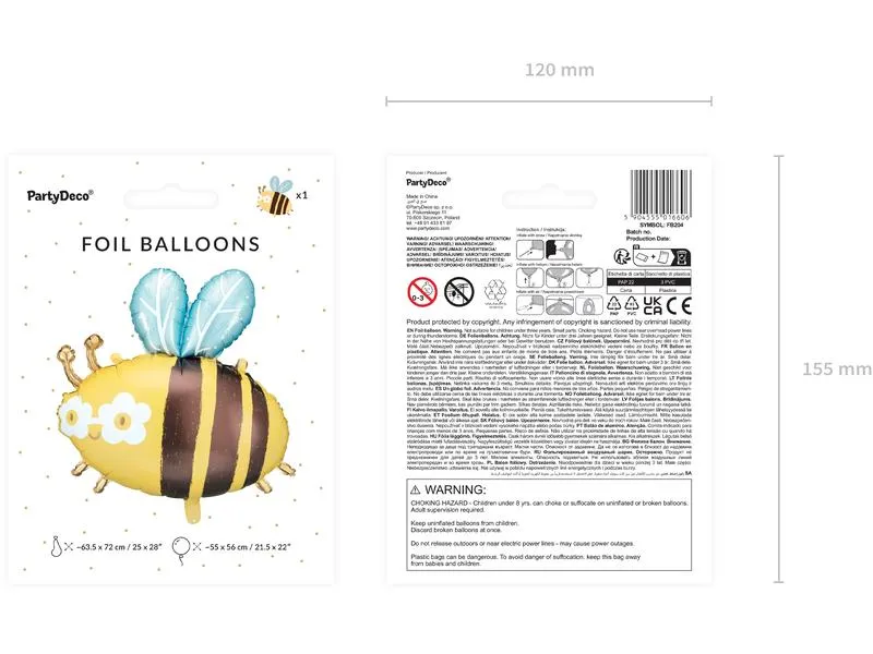 Partydeco Folienballon Hummel 63.5 x 72 cm, Gelb Partydeco Folienballon Hummel 63.5 x 72 cm, Gelb
