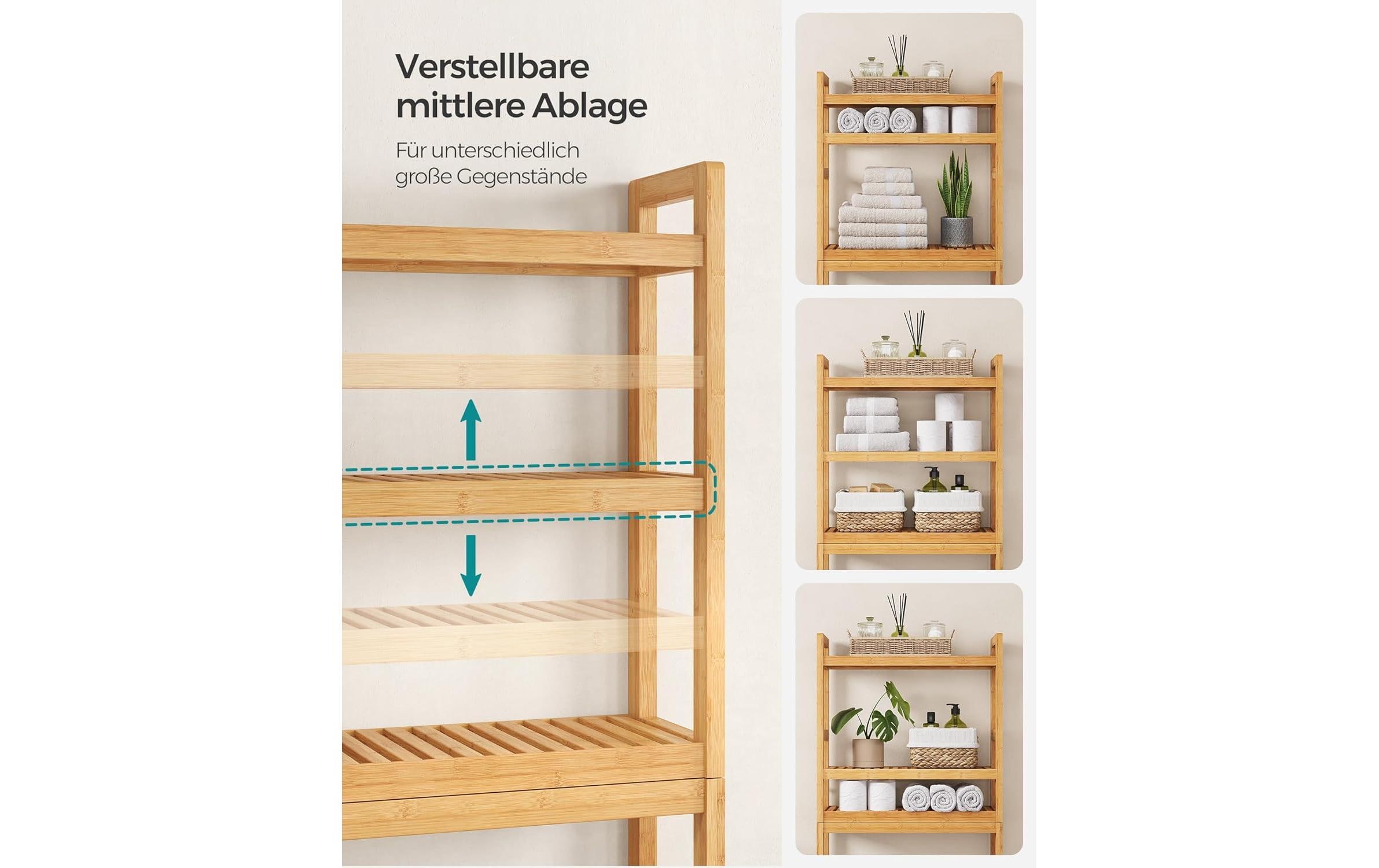 Songmics Badezimmerregal mit 3 Ablagen 63 x 170 cm, Braun