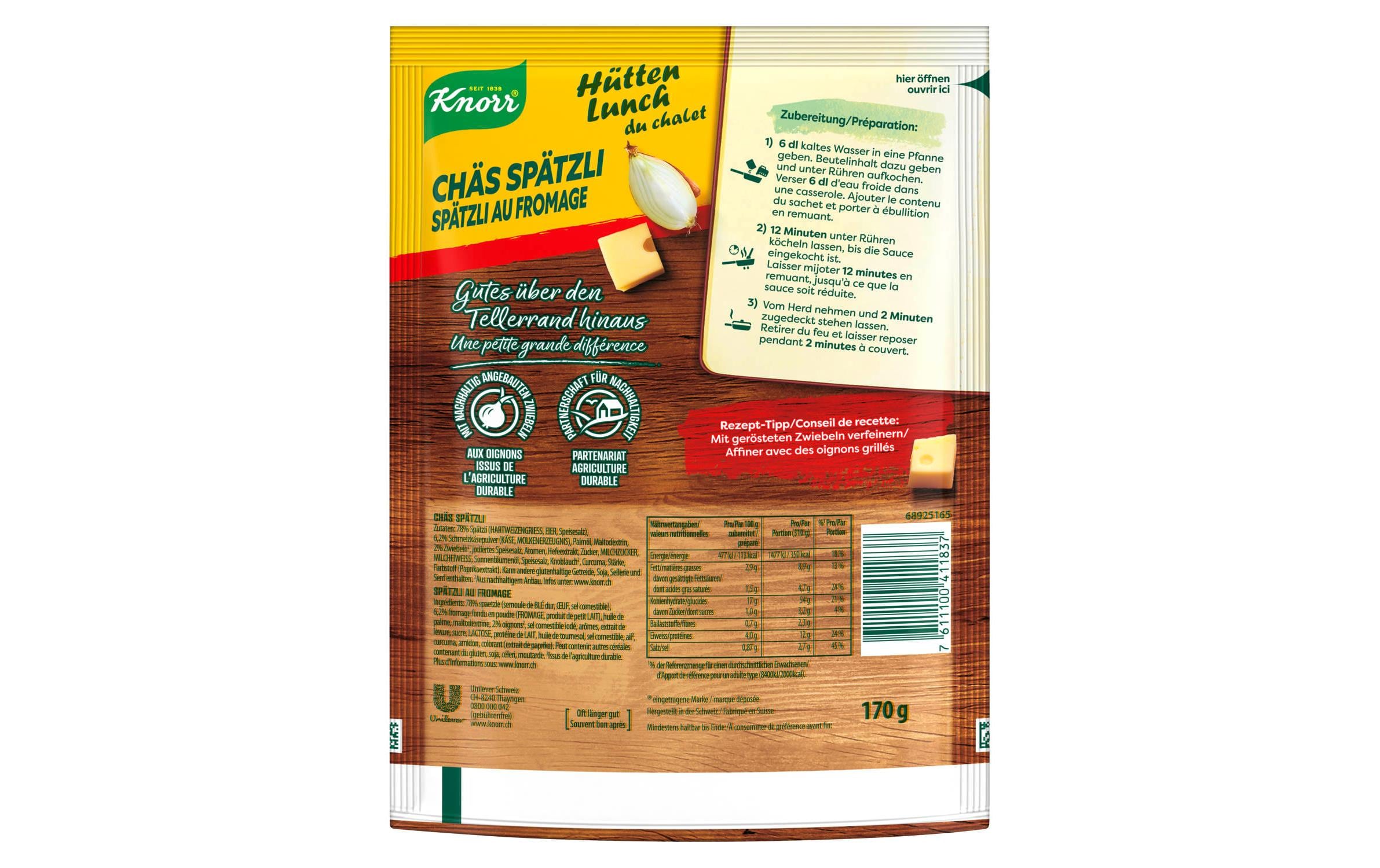 Knorr Hütten Lunch Chäs Spätzli 2 Portionen Knorr Hütten Lunch Chäs Spätzli 2 Portionen