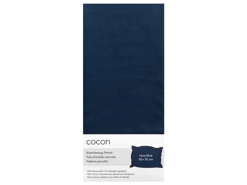 COCON Kopfkissenbezug Perkal 50 x 70 cm, Marineblau, 2 Stück