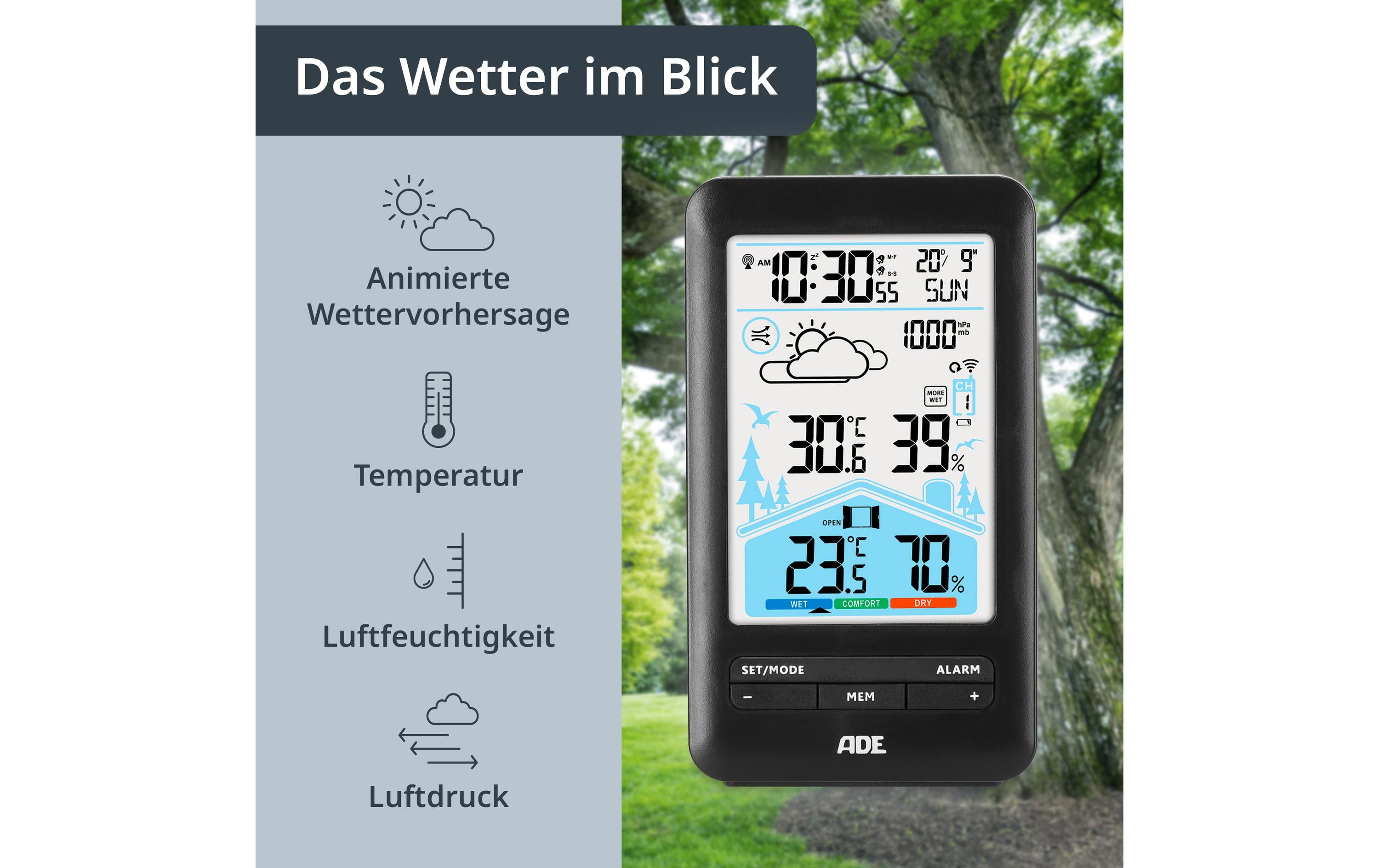 ADE Wetterstation mit Funk-Aussensensor mit DCF-Funkuhr