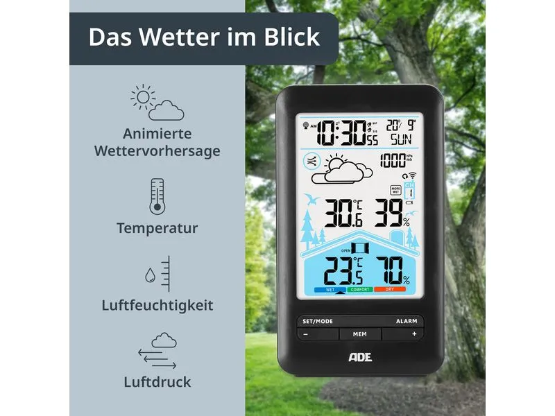 ADE Wetterstation mit Funk-Aussensensor mit DCF-Funkuhr ADE Wetterstation mit Funk-Aussensensor mit DCF-Funkuhr