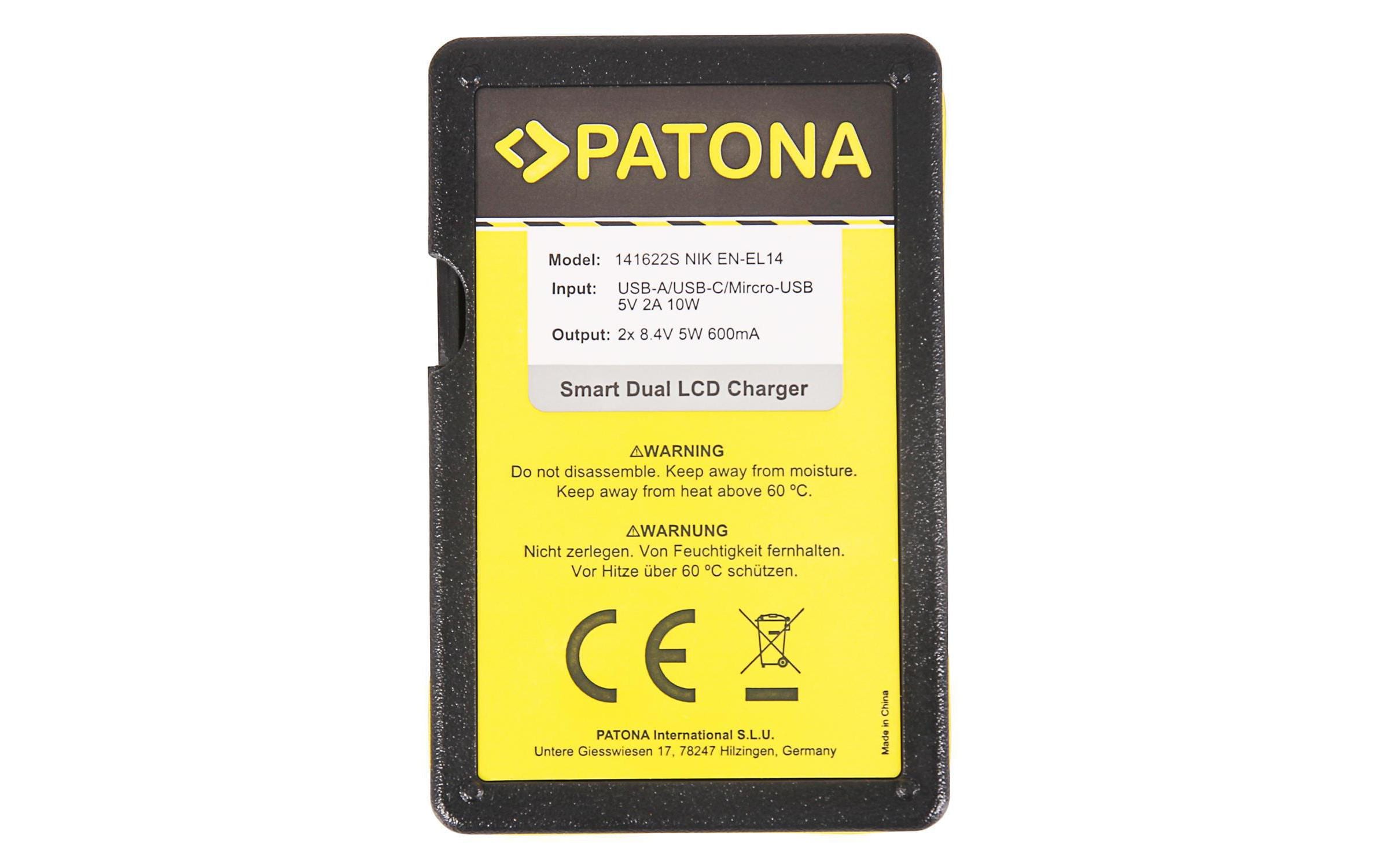 Patona Ladegerät Smart Dual LCD USB Nikon Akku EN-EL14
