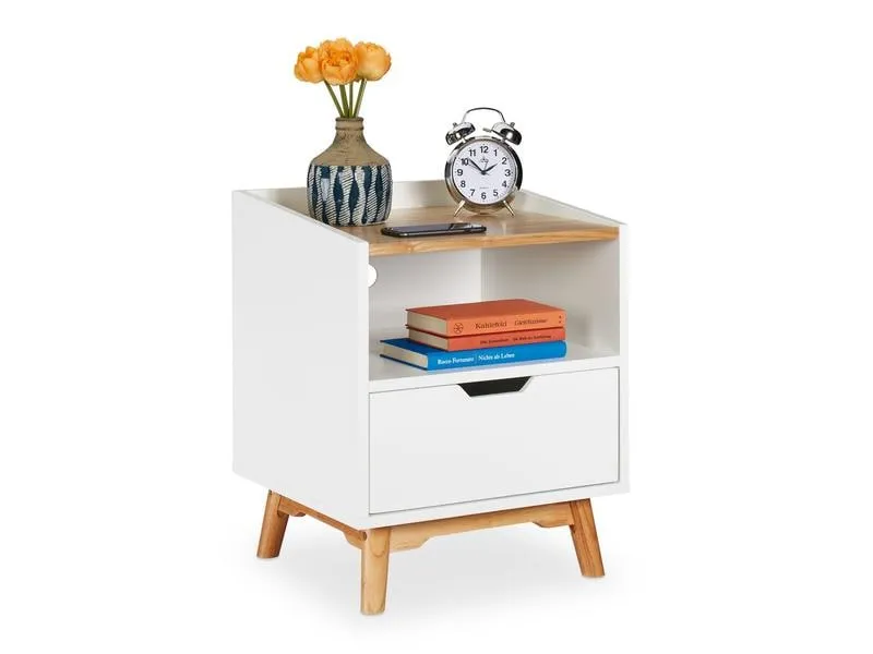 relaxdays Nachttisch mit 1 Schublade 50 x 43 cm, Nature/Weiss relaxdays Nachttisch mit 1 Schublade 50 x 43 cm, Nature/Weiss