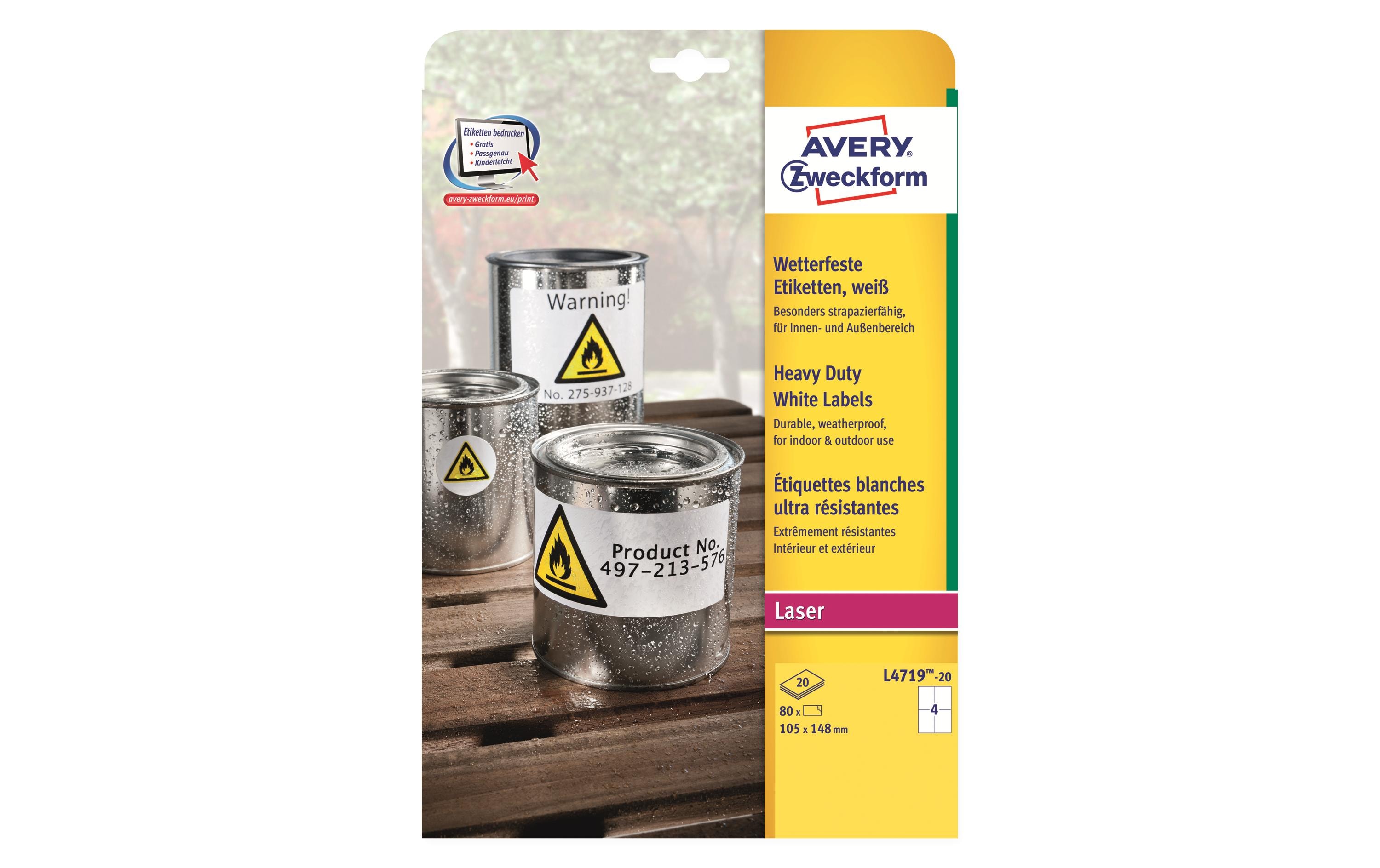 Avery Zweckform Laser-Etiketten 105 x 148 mm, 20 Blatt Avery Zweckform Laser-Etiketten 105 x 148 mm, 20 Blatt