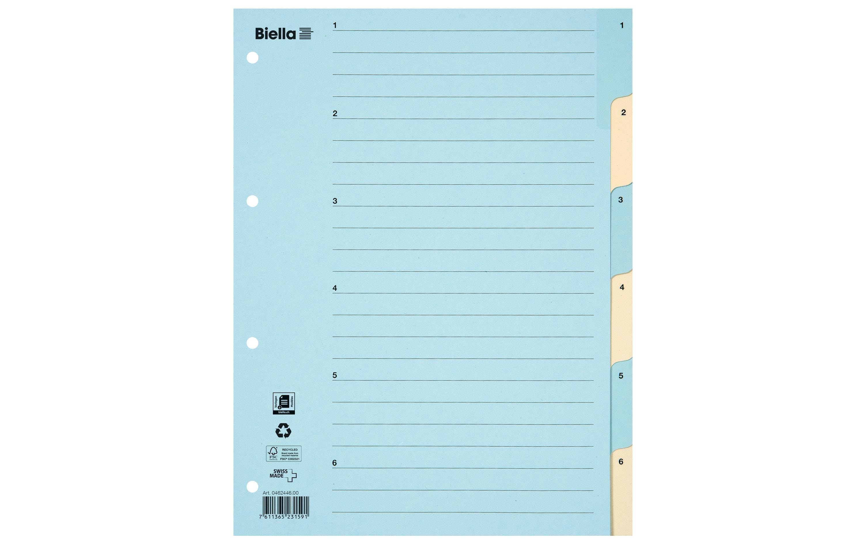 Biella Register A4 1 - 6 Karton Blau