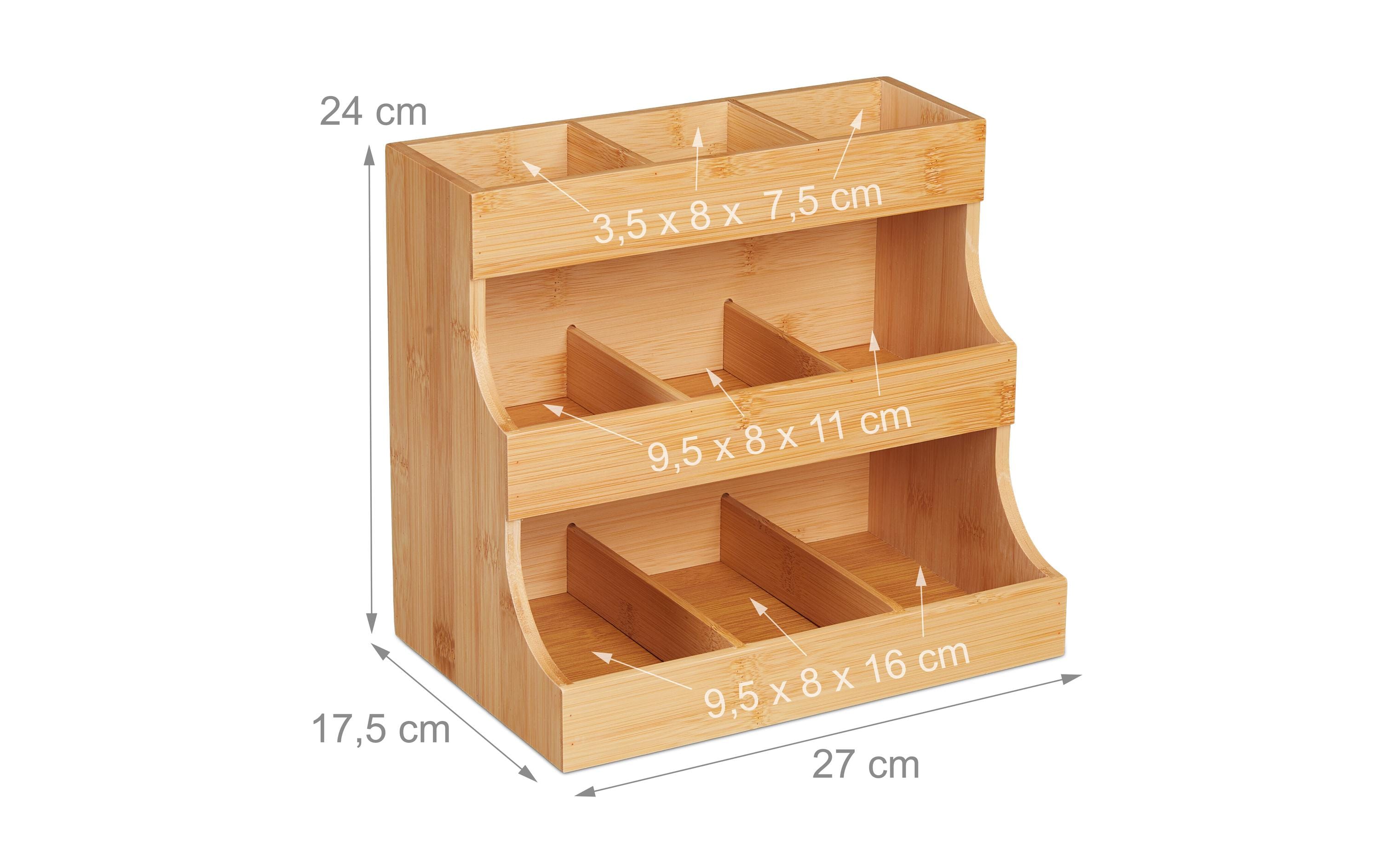 relaxdays Teebeutel-Box 9 Fächer, Hellbraun