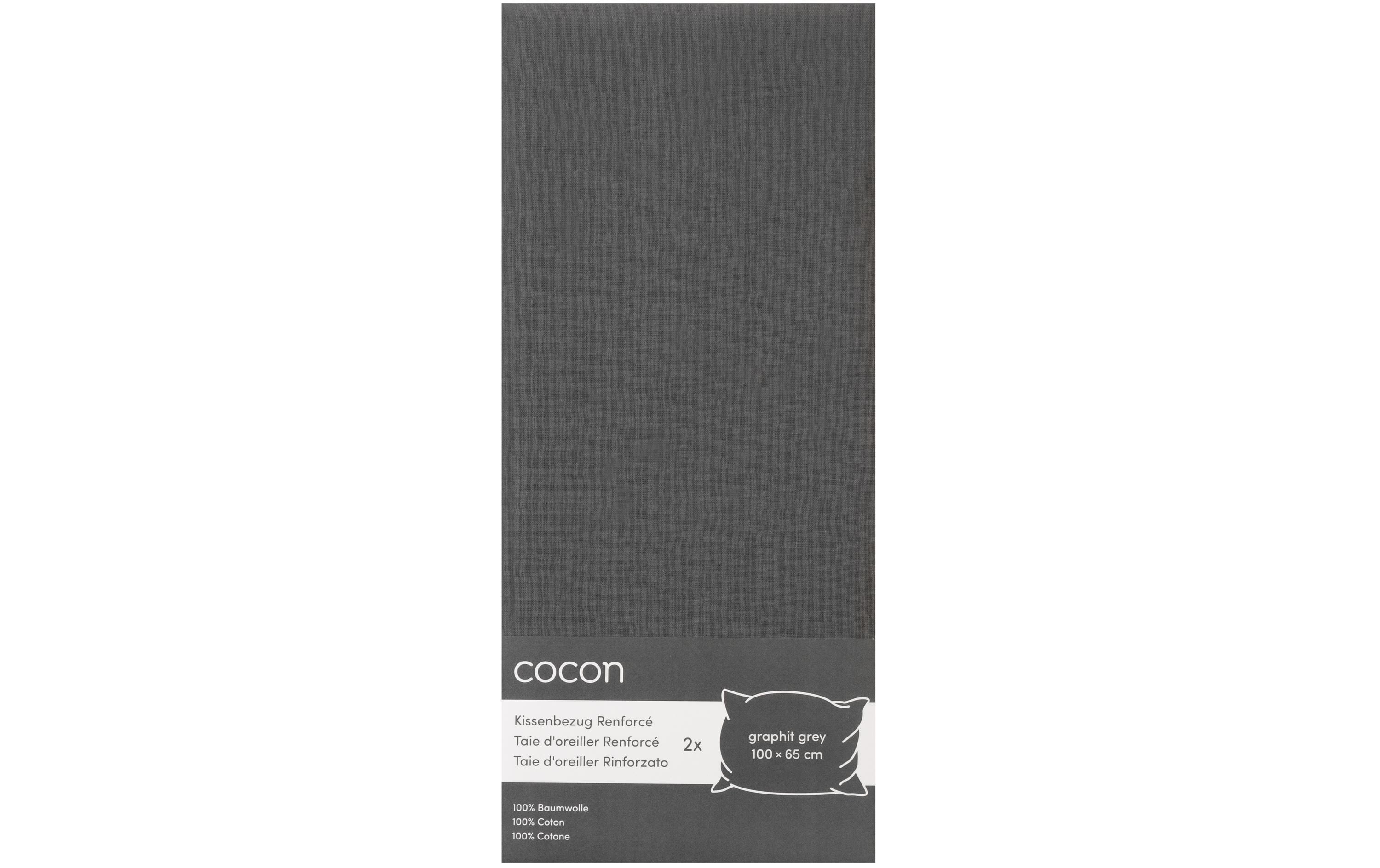 COCON Kissenbezug Renforcé 100 x 65 cm, Graphit, 2 Stk.