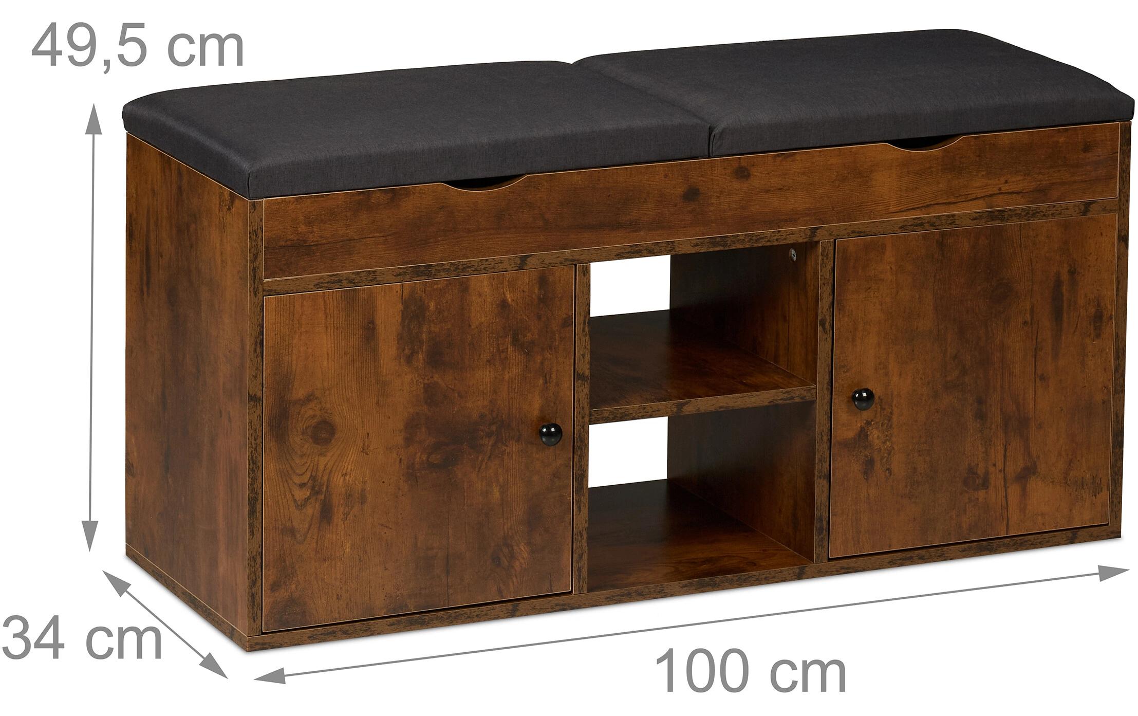 relaxdays Schuhbank mit Sitzfläche, 100 x 49.5 cm, Braun
