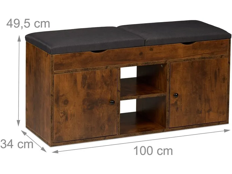 relaxdays Schuhbank mit Sitzfläche, 100 x 49.5 cm, Braun
