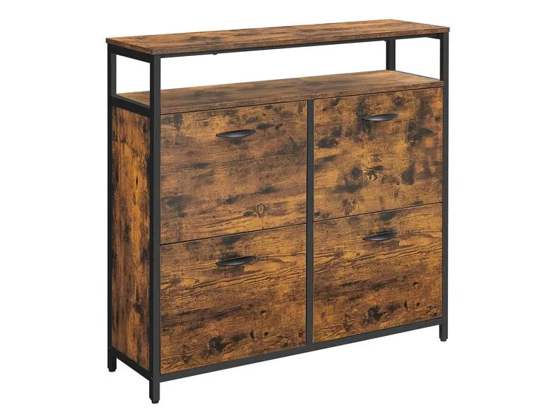 VASAGLE Schuhschrank mit 4 Klappen 95 x 98.3 cm, Braun/Schwarz VASAGLE Schuhschrank mit 4 Klappen 95 x 98.3 cm, Braun/Schwarz